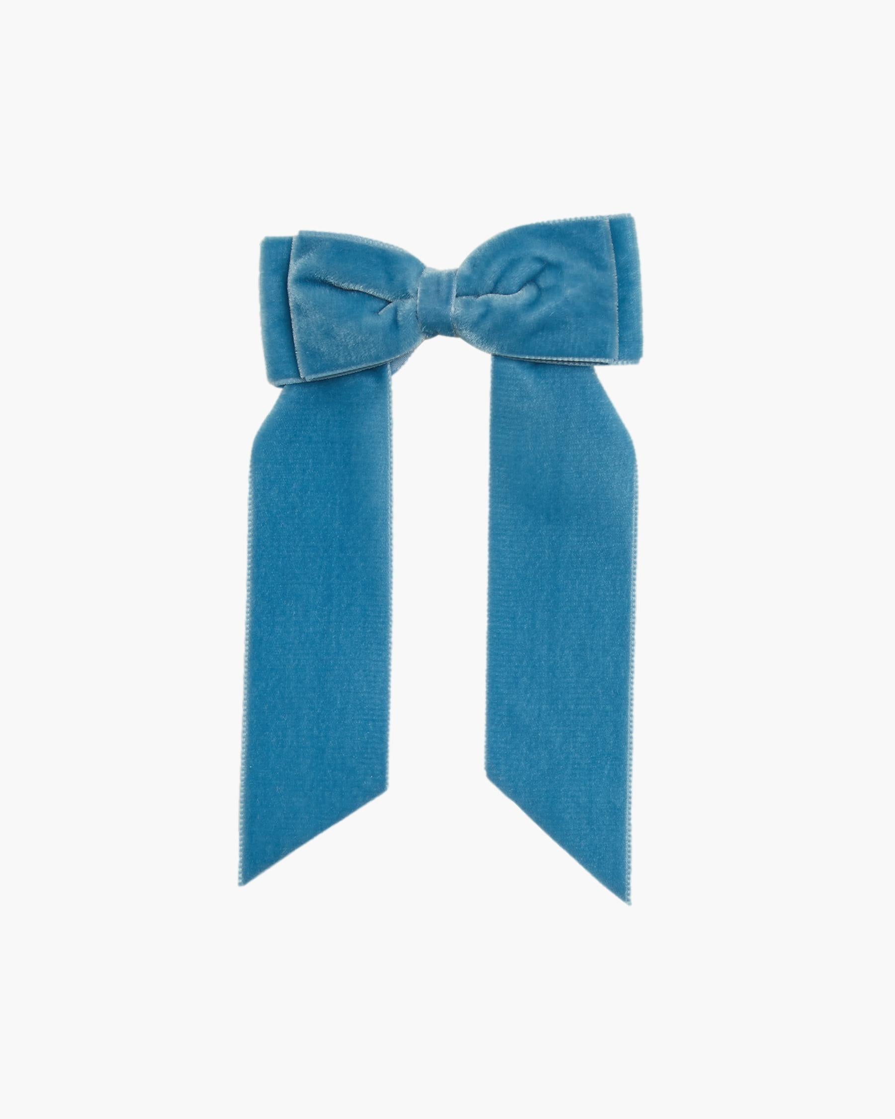 Large Velvet Long Tail Bow Blue
