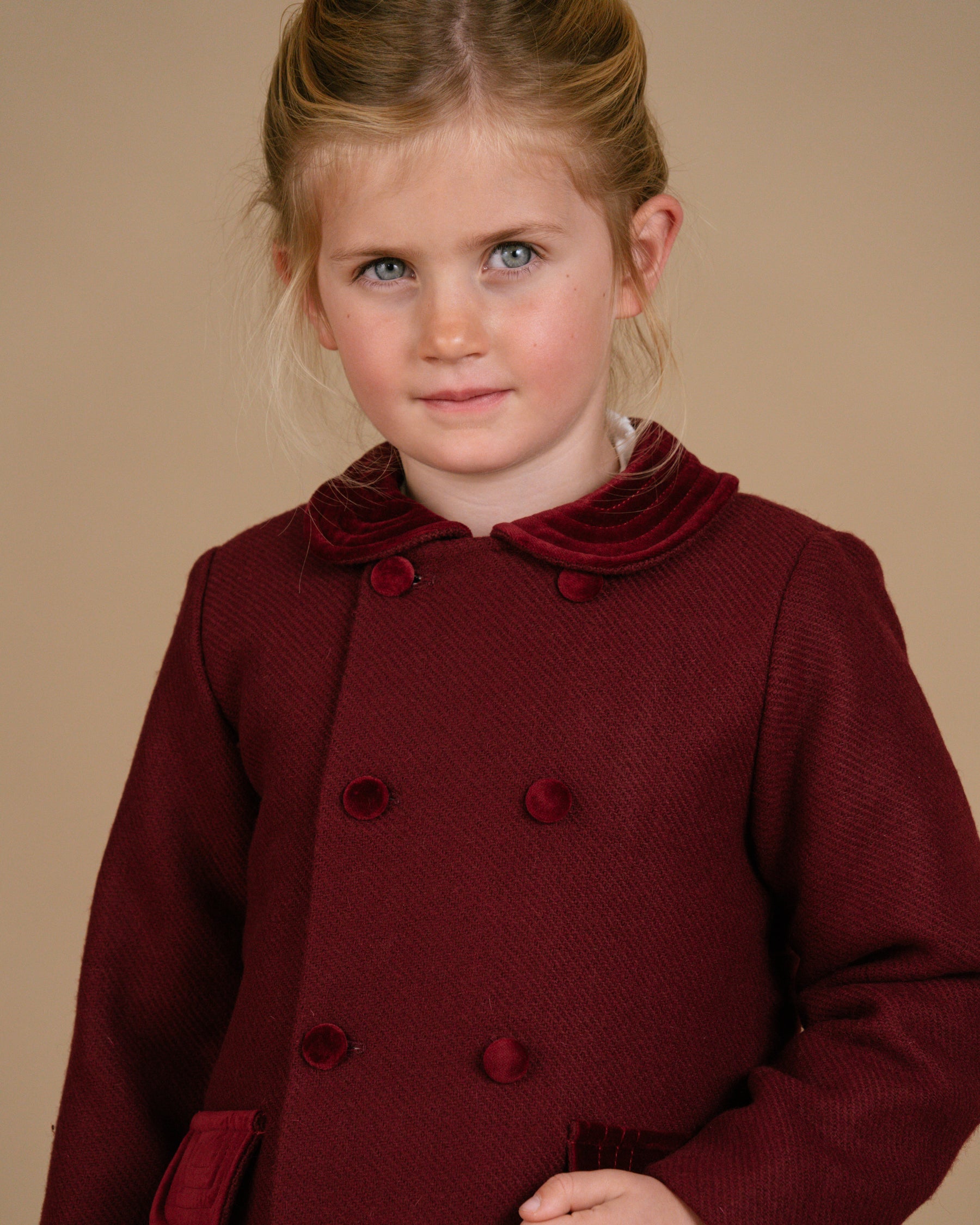 Girls' burgundy tweed coat