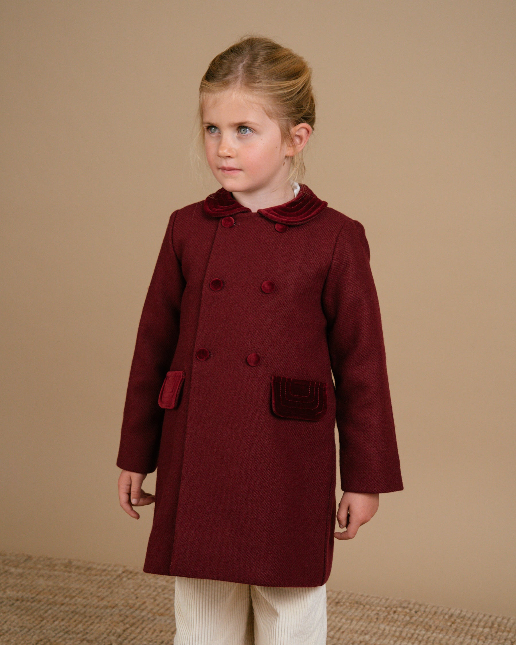 Girls' burgundy tweed coat