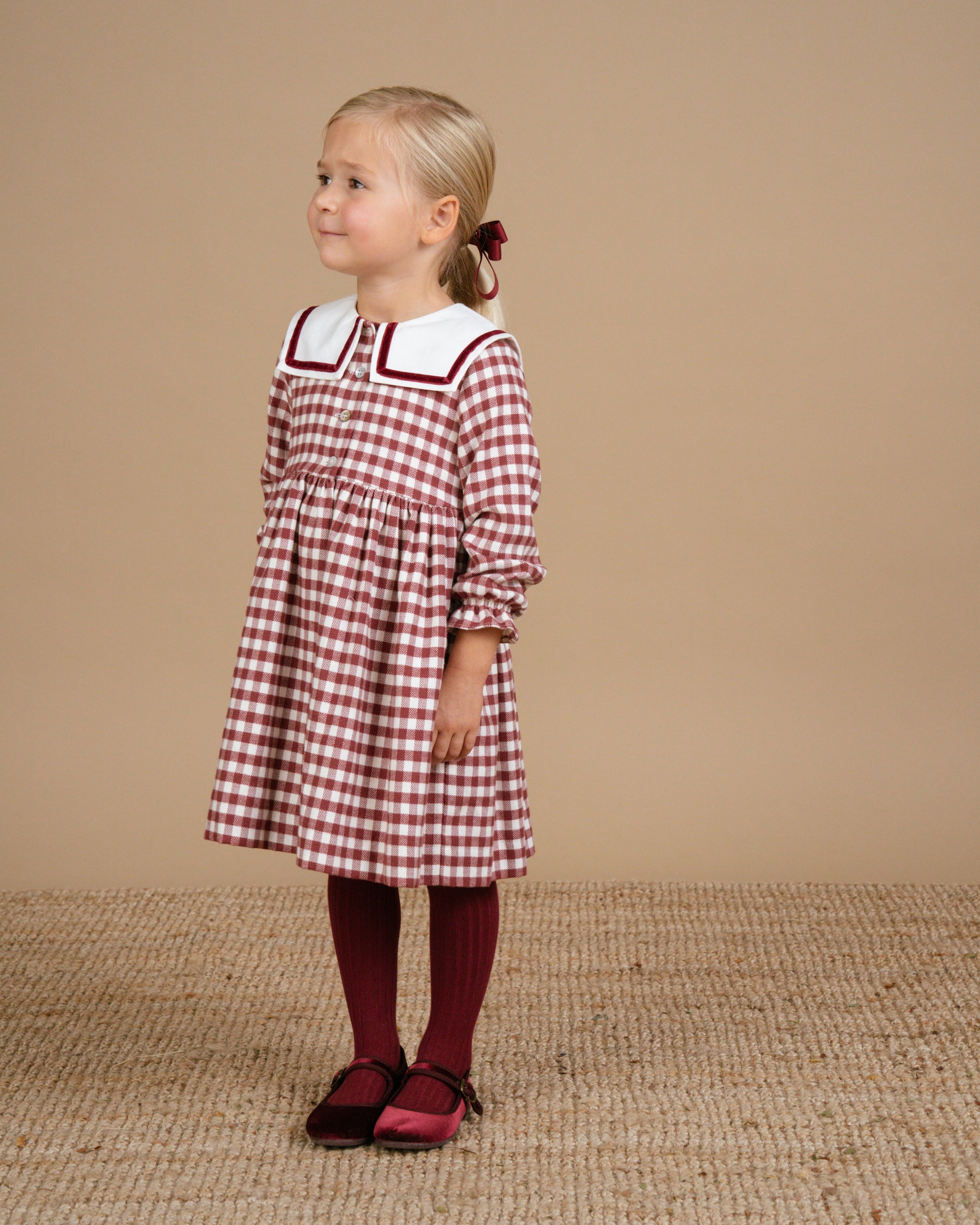 Nellie Dress Emerised Burgundy Check