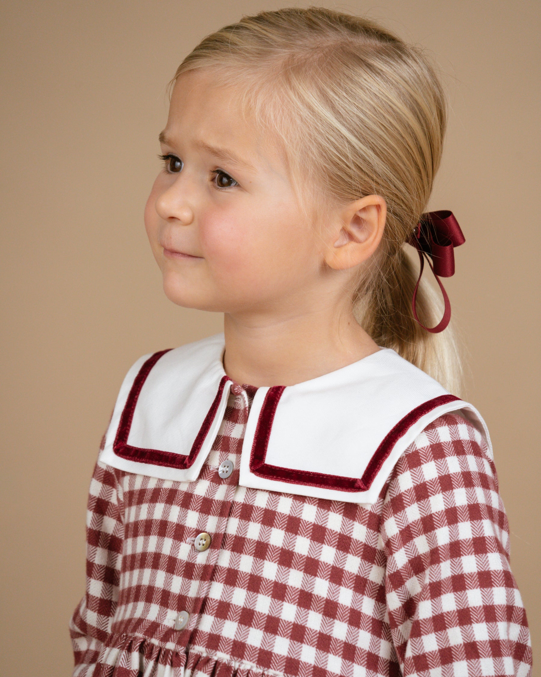 Nellie Dress Emerised Burgundy Check