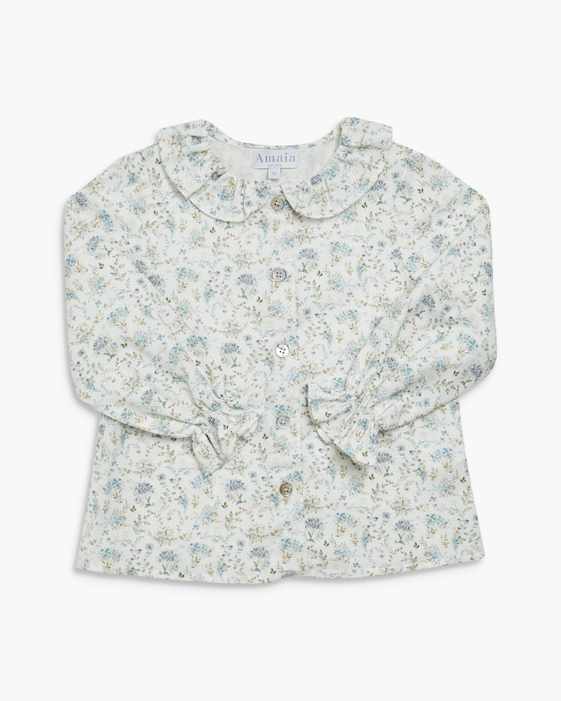 Floral blouse with long sleeves on a white background
