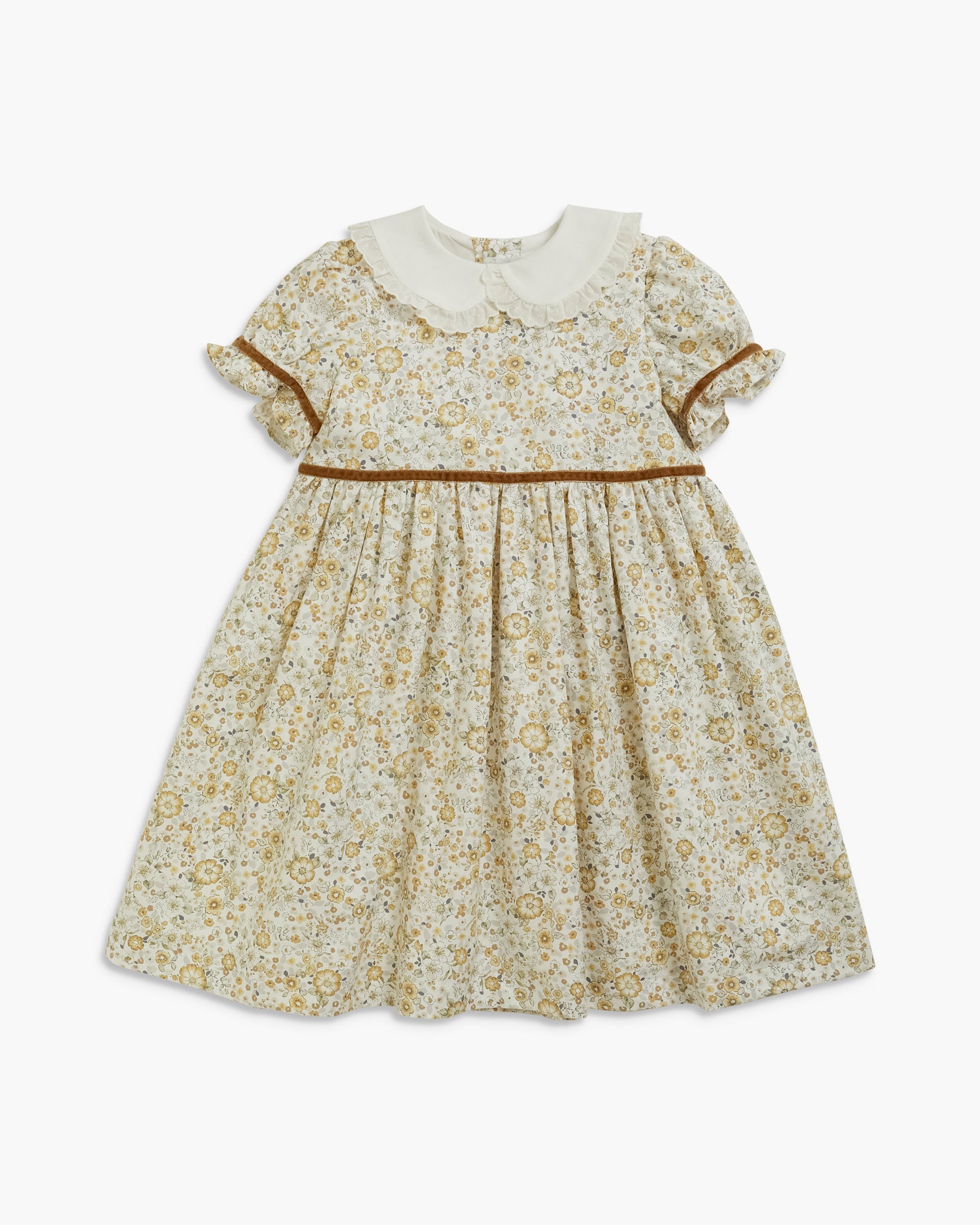 Antonella Dress Beige Mustard Floral - Timeless Luxury