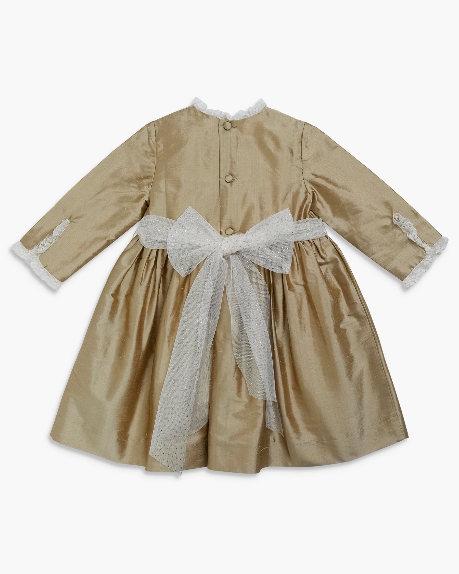 Beige dress with lace details on a white background