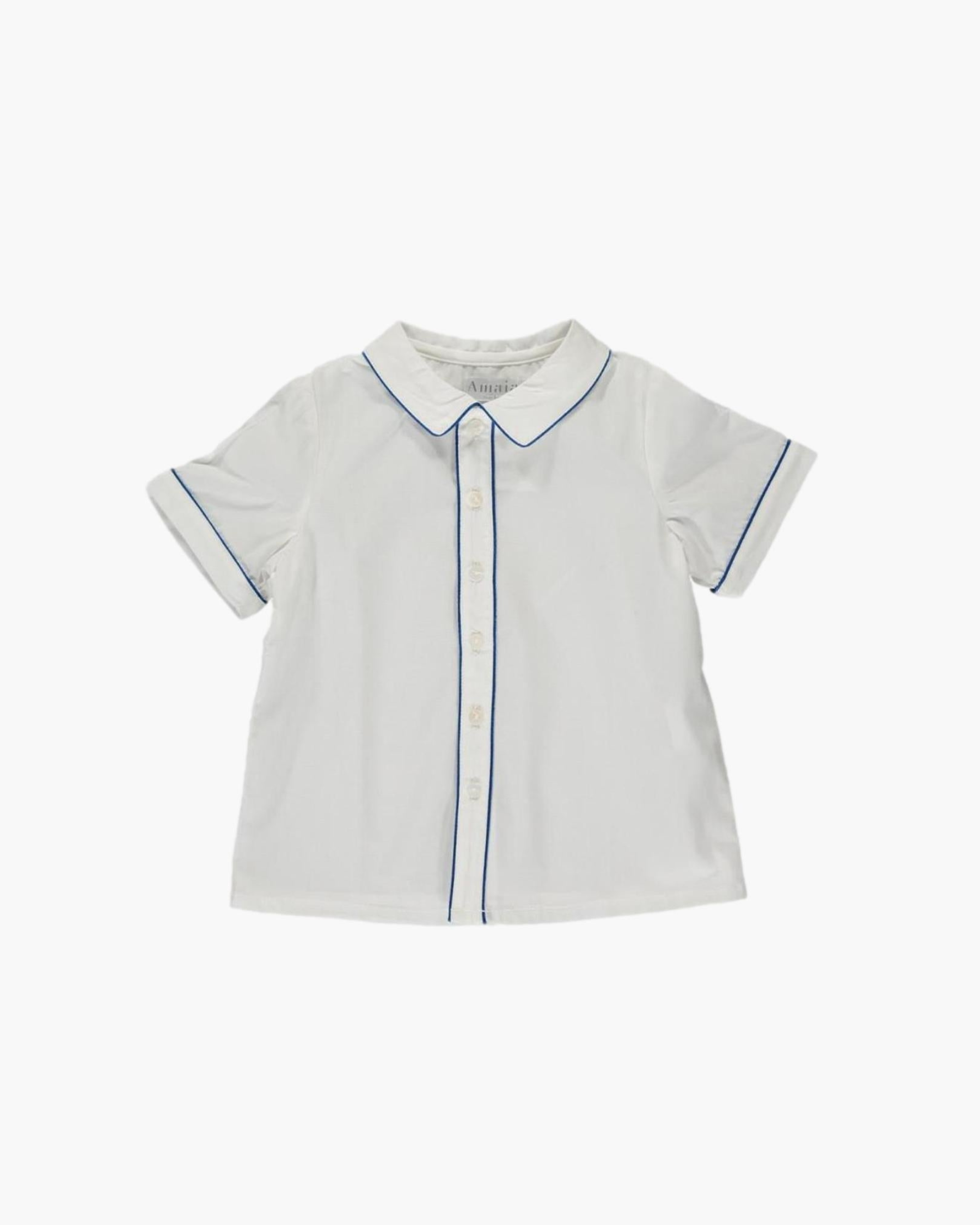 White boy's shirt with contrasting blue piping - model Daniel