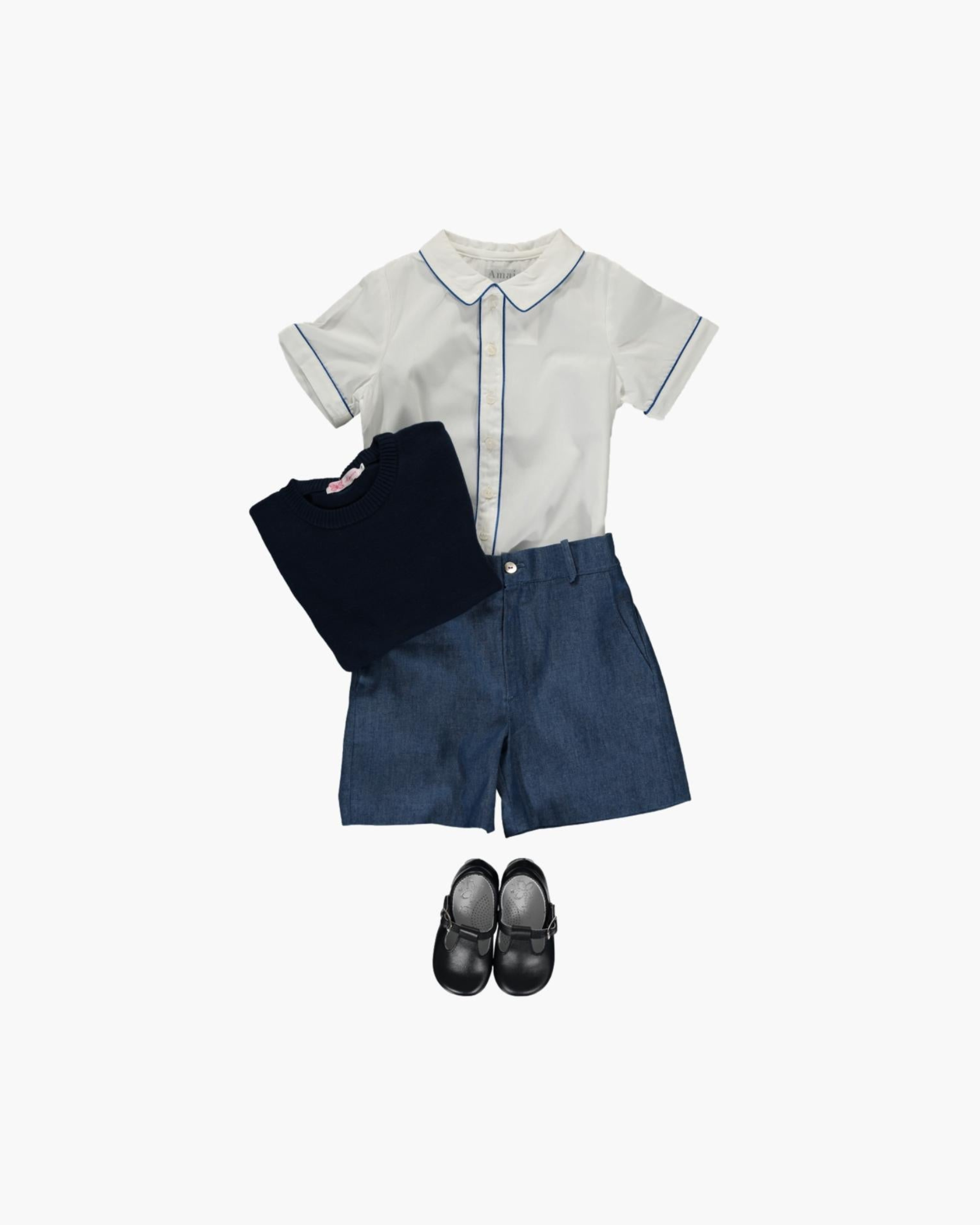 White boy's shirt with contrasting blue piping - model Daniel