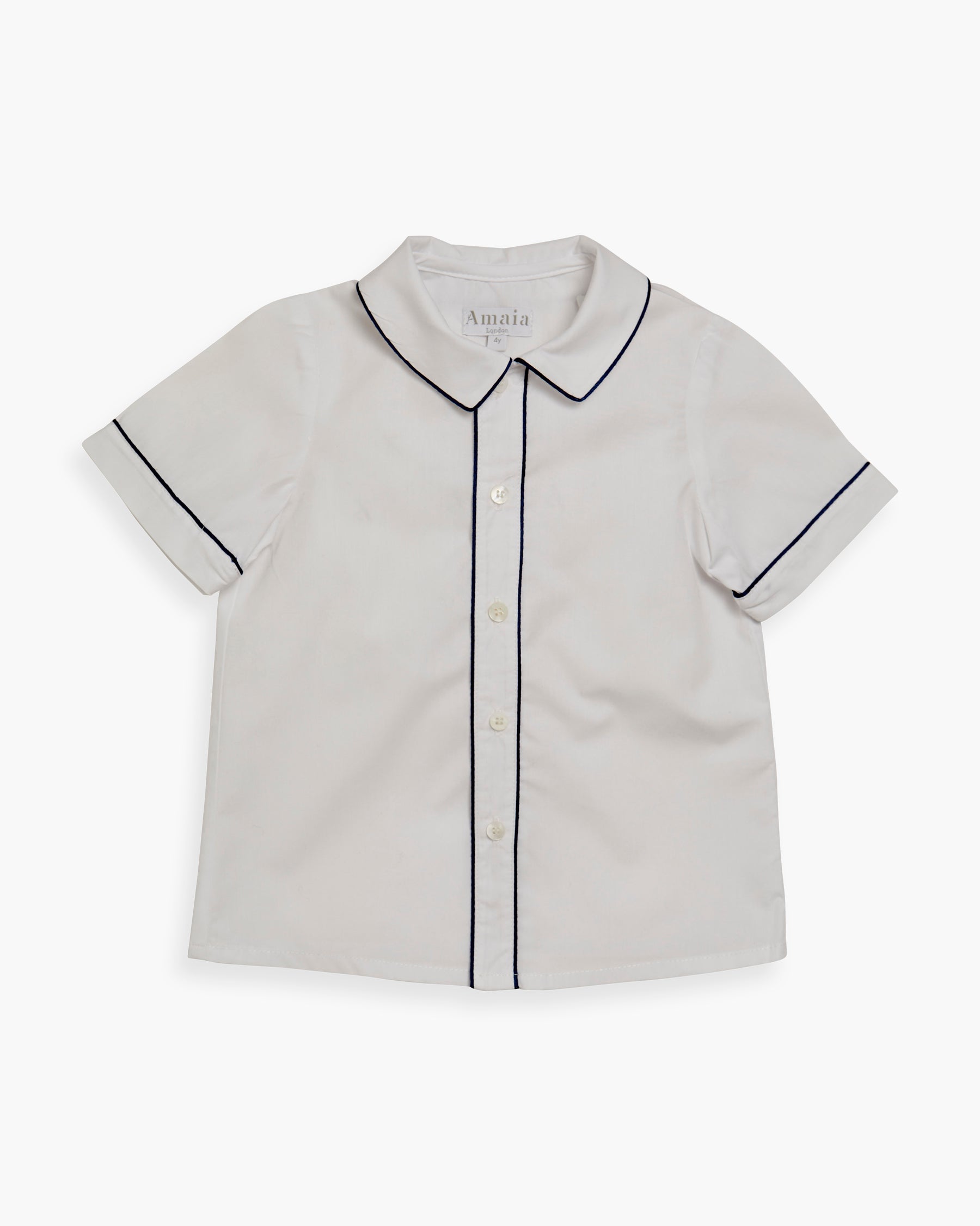 White boy's shirt with contrasting navy piping - model Daniel