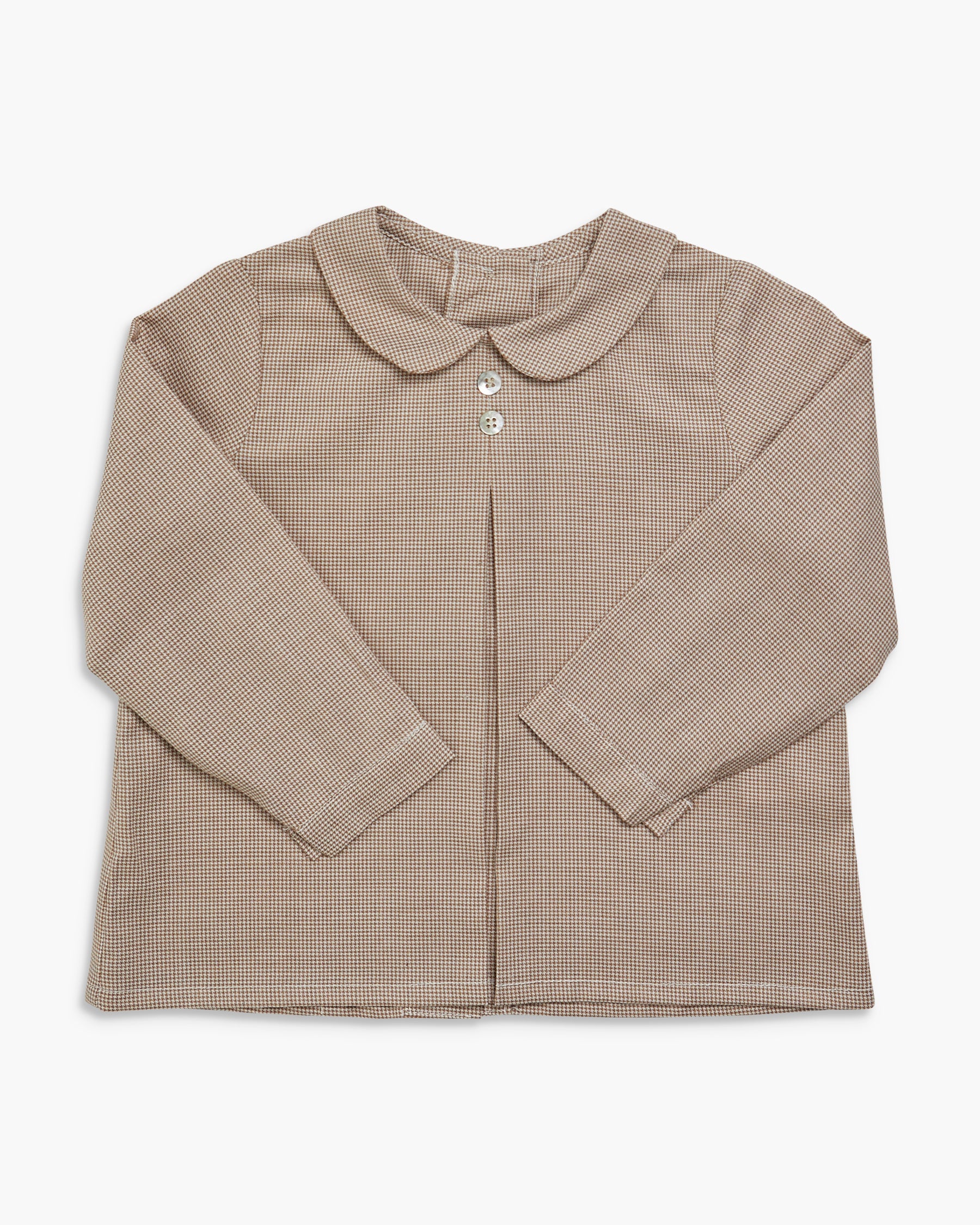 Brown checkered shirt with a collar on a white background