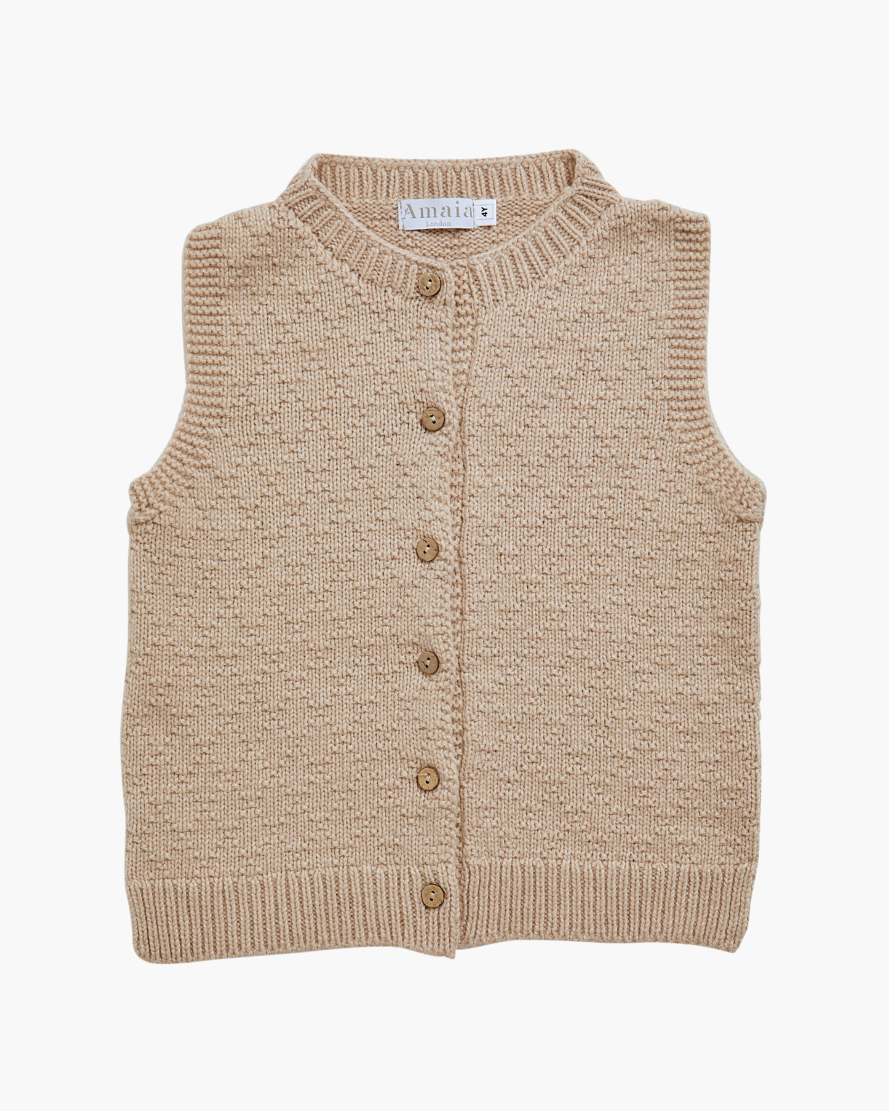Beige sleeveless knit vest with buttons