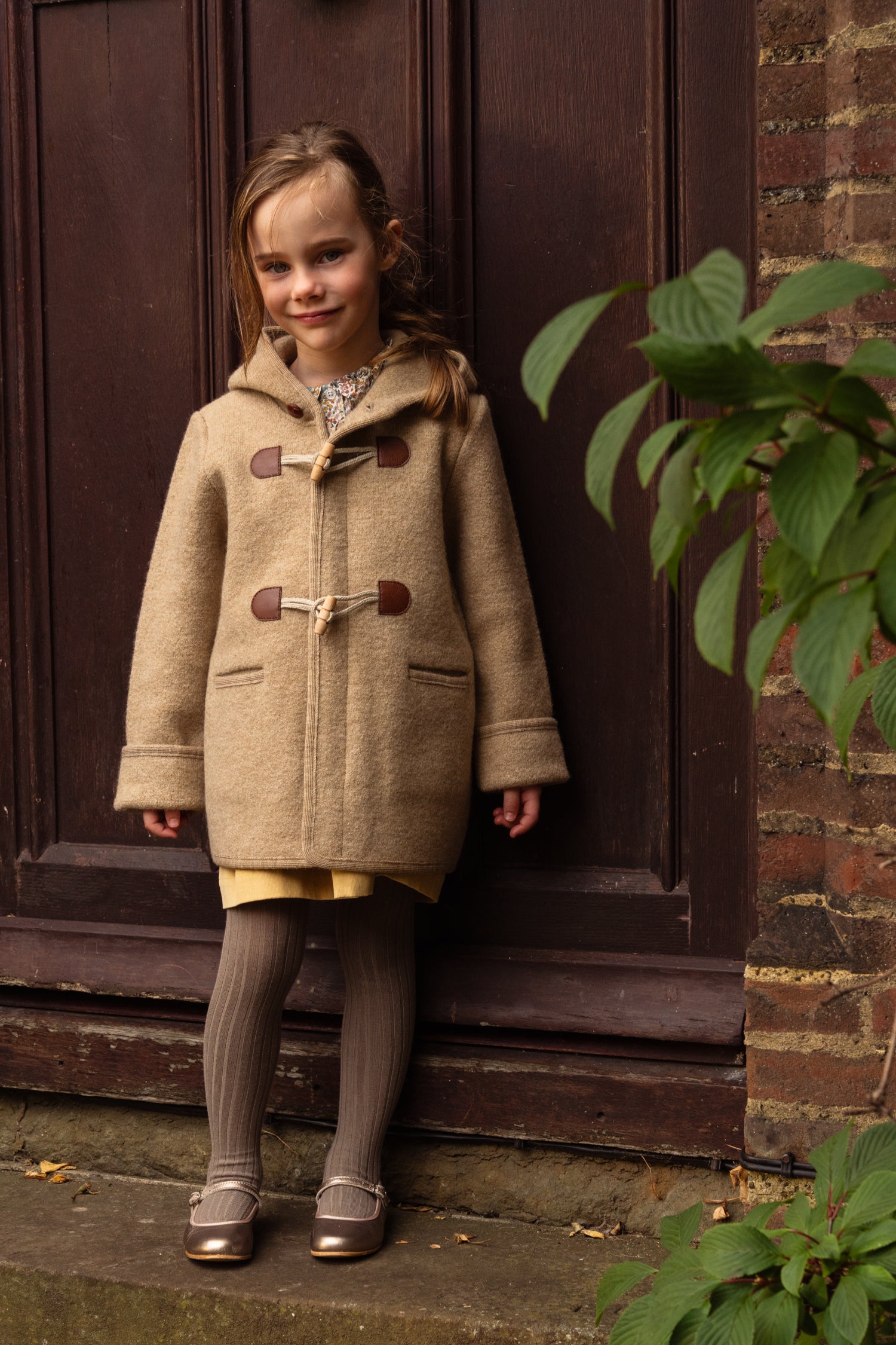 Girls' Hooded Duffle Coat Beige