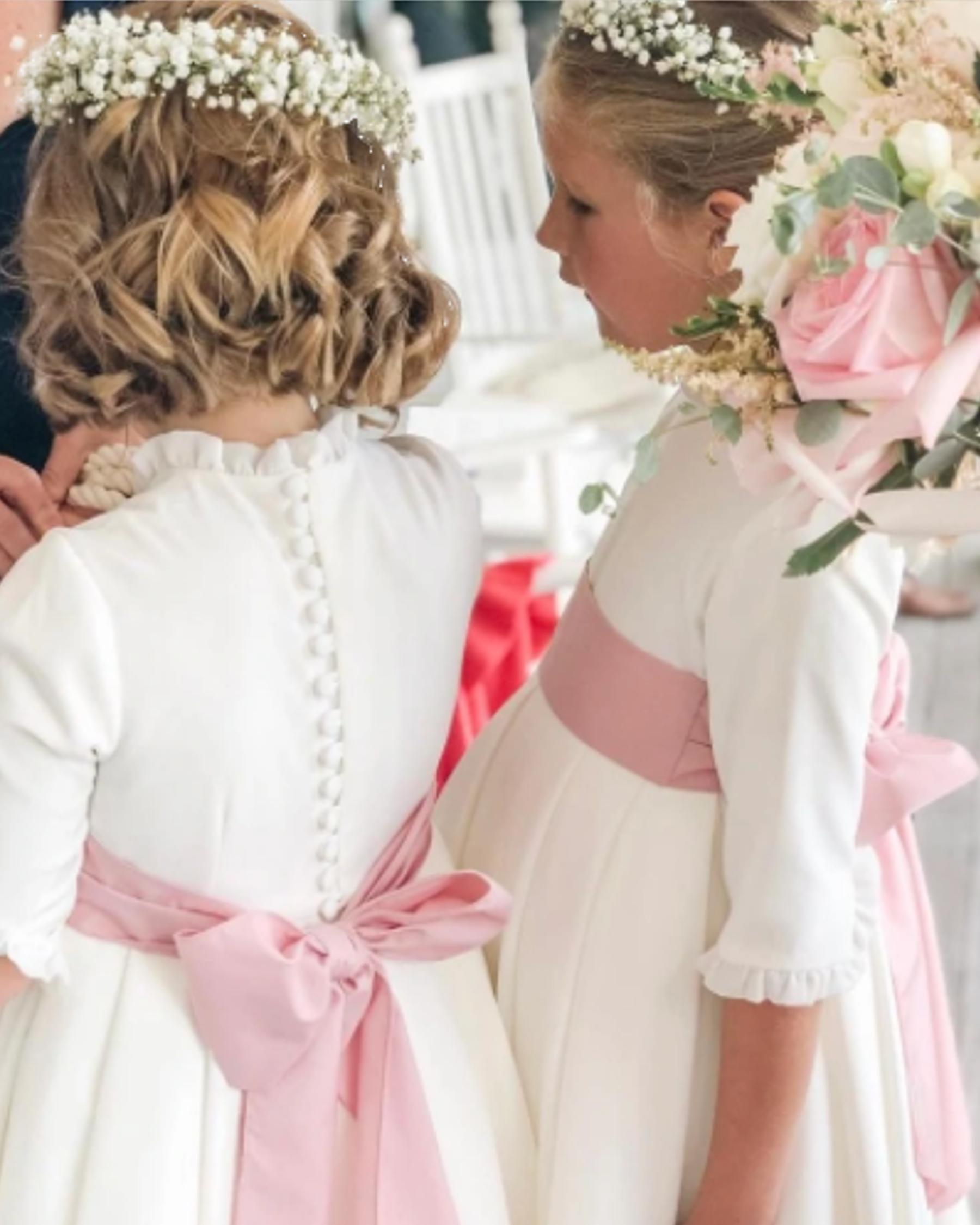 Girl Dress white with a big pink bow - Eugenie