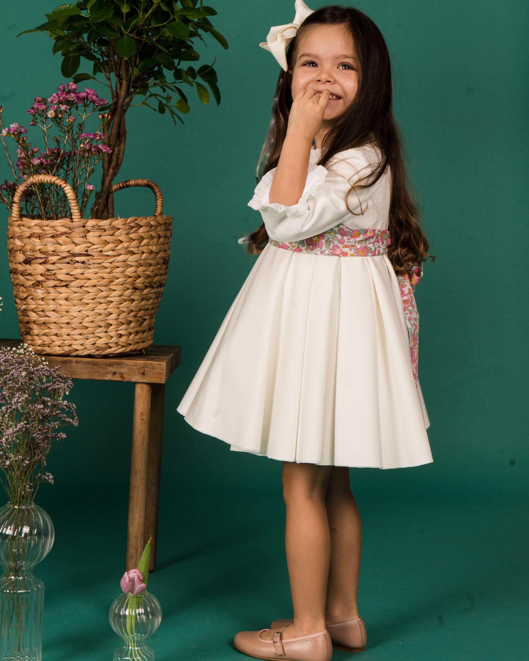 White girl's dress with liberty pattern bow - Eugénie