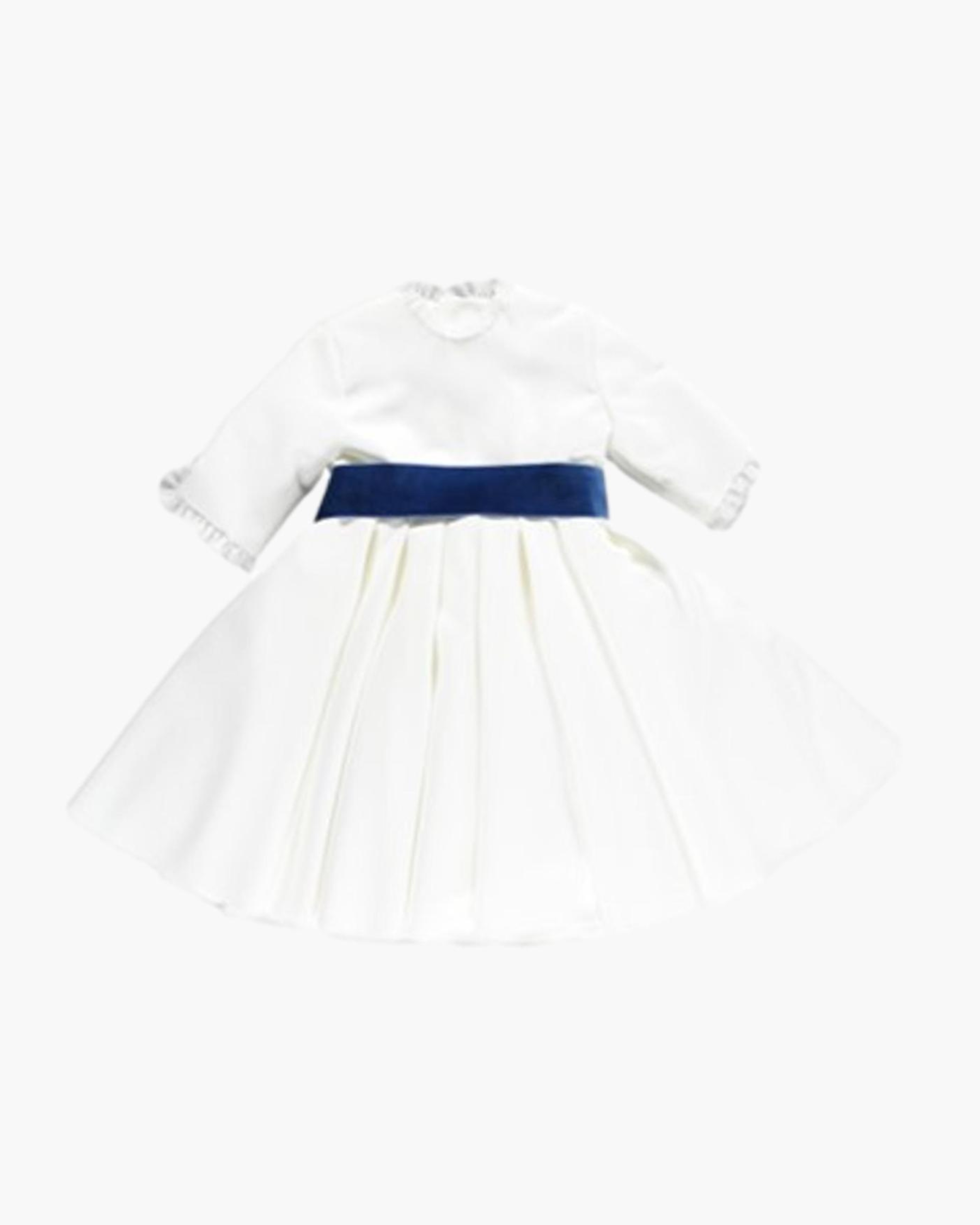 Girl Dress white with Velvet blue bow - Eugenie