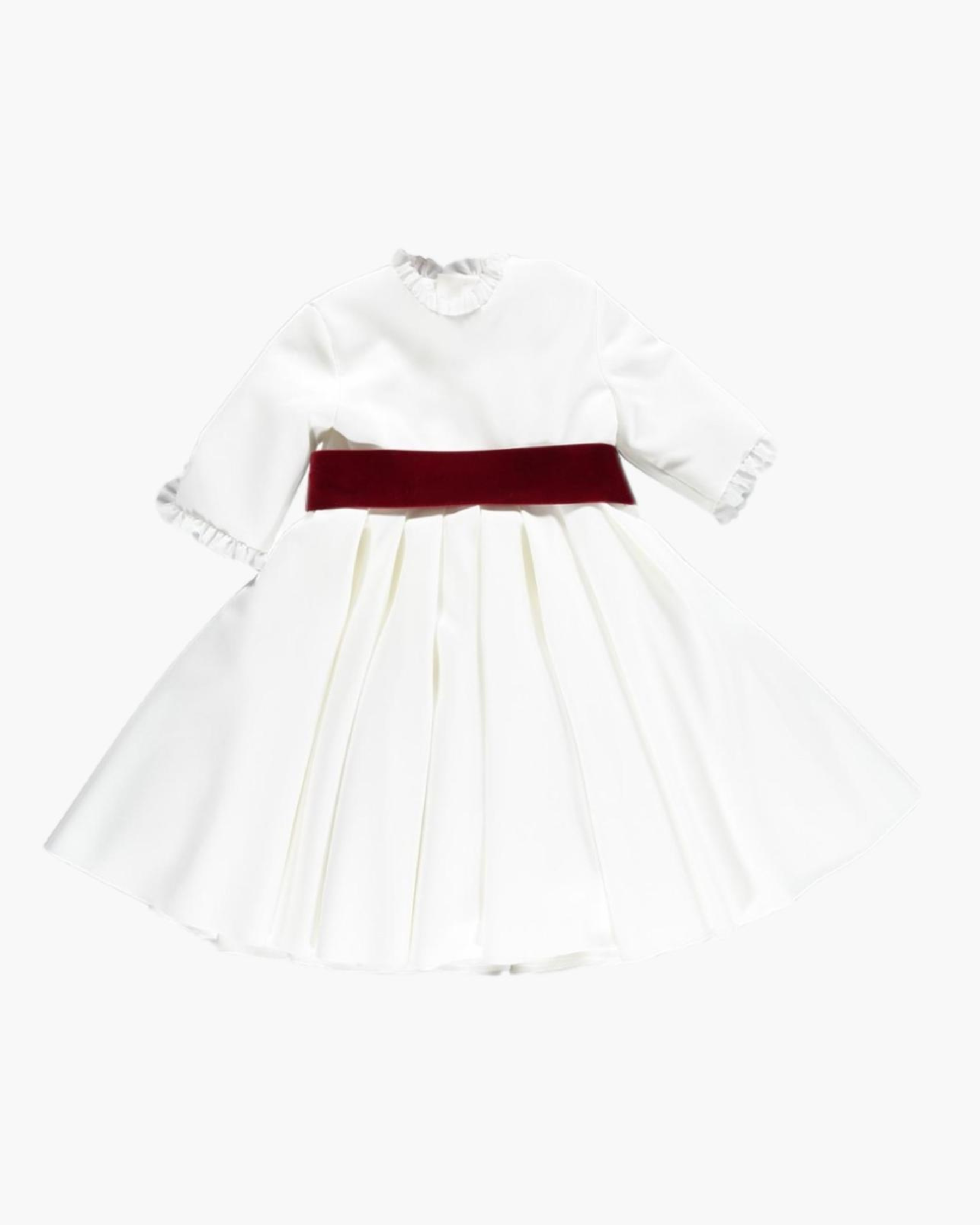 Girl Dress white with Velvet Burgundy bow - Eugenie