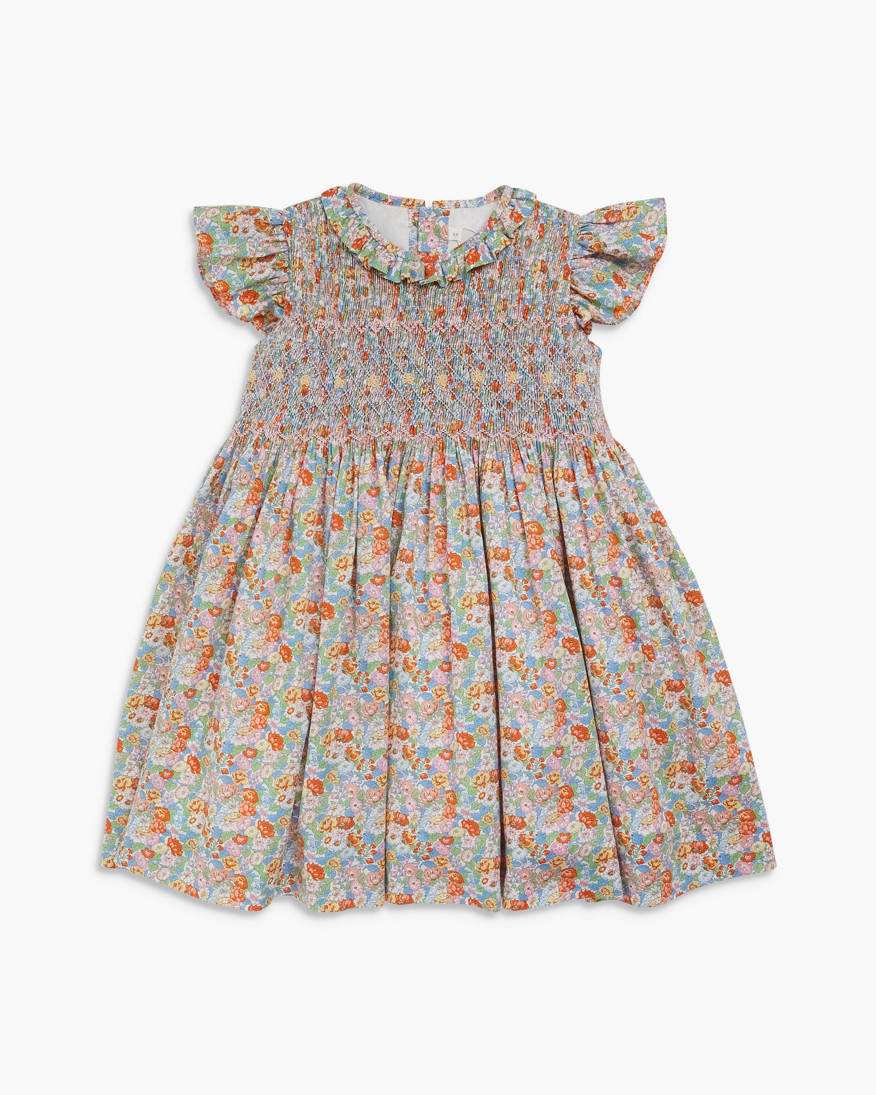 Floral dress with ruffled sleeves on a white background