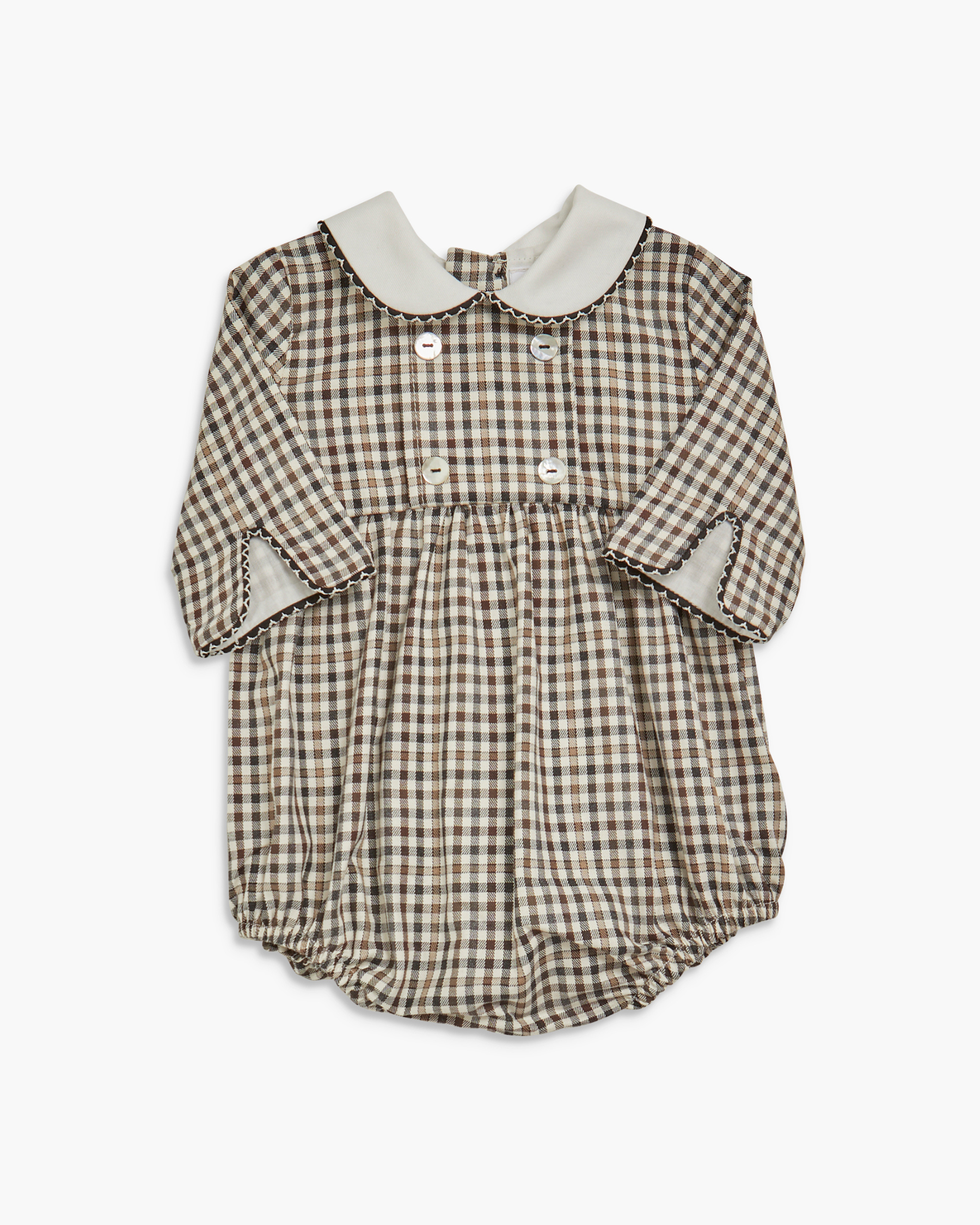 Felicidad Romper Brown/Black Check Twill