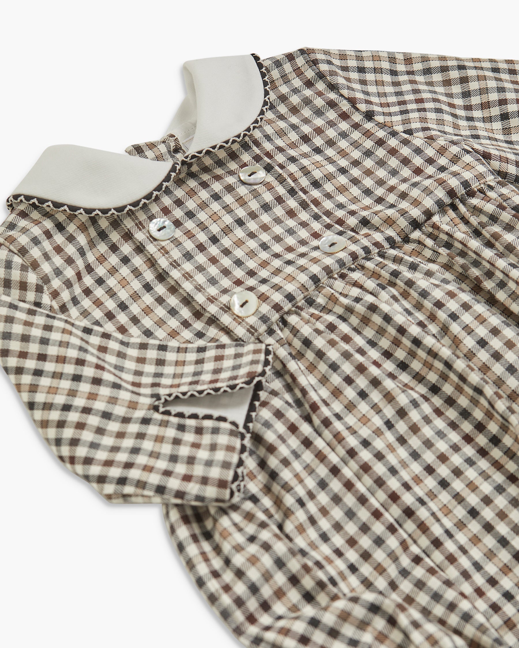 Felicidad Romper Brown/Black Check Twill