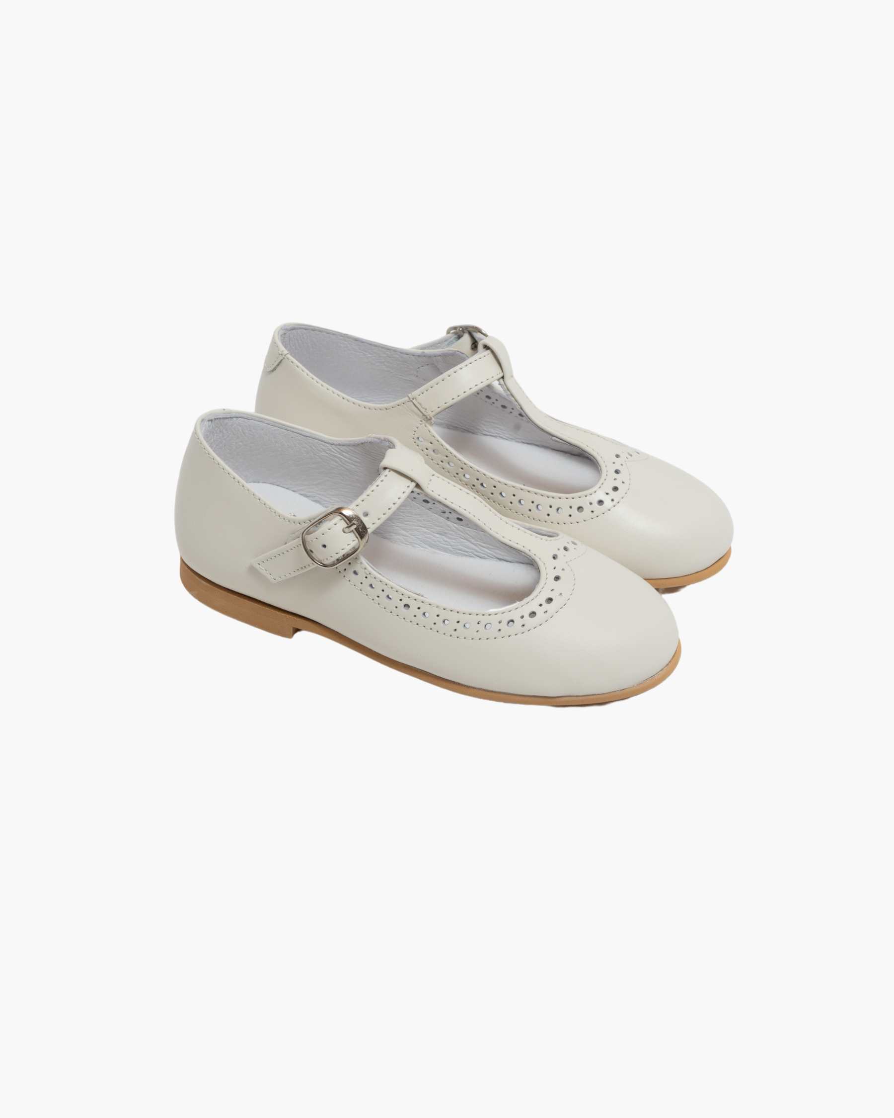 Girl T-Bar Shoes Cream in leather