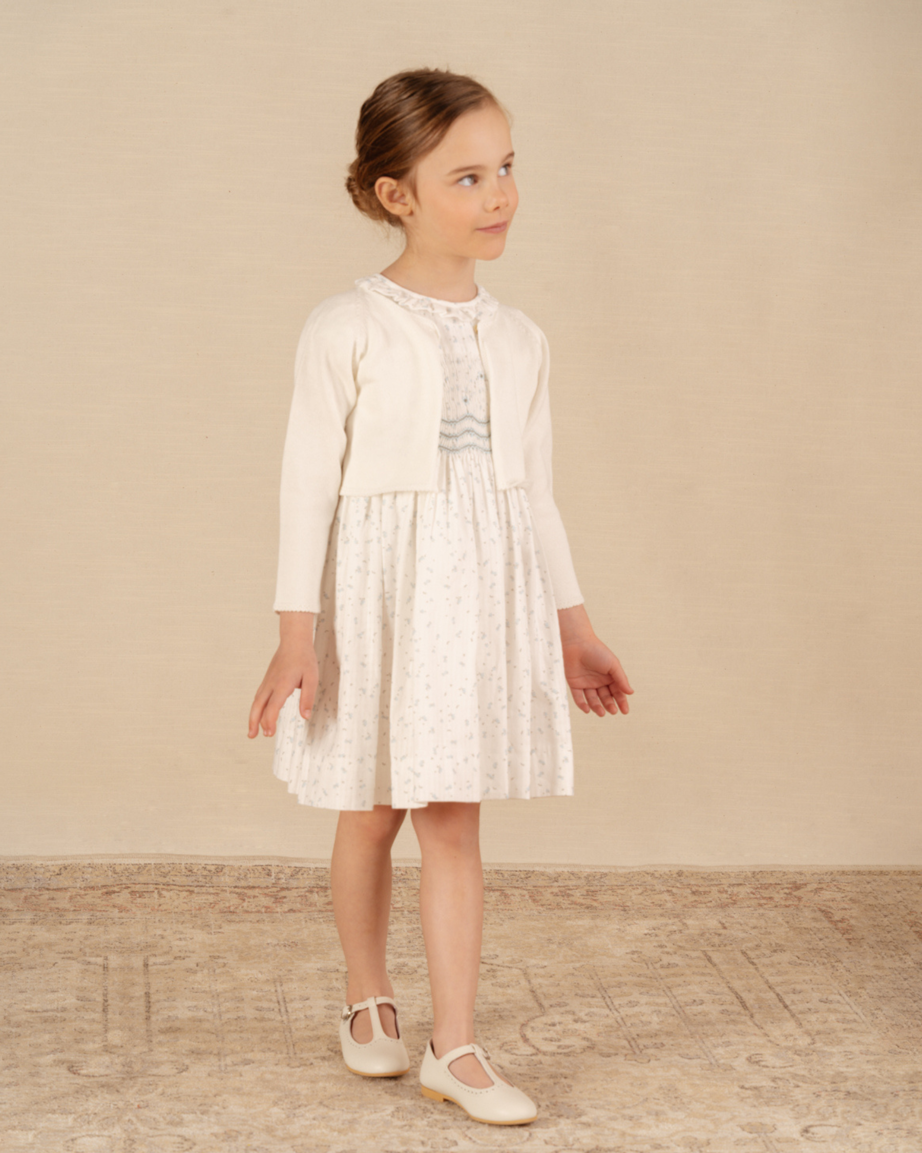 Girl T-Bar Shoes Cream in leather