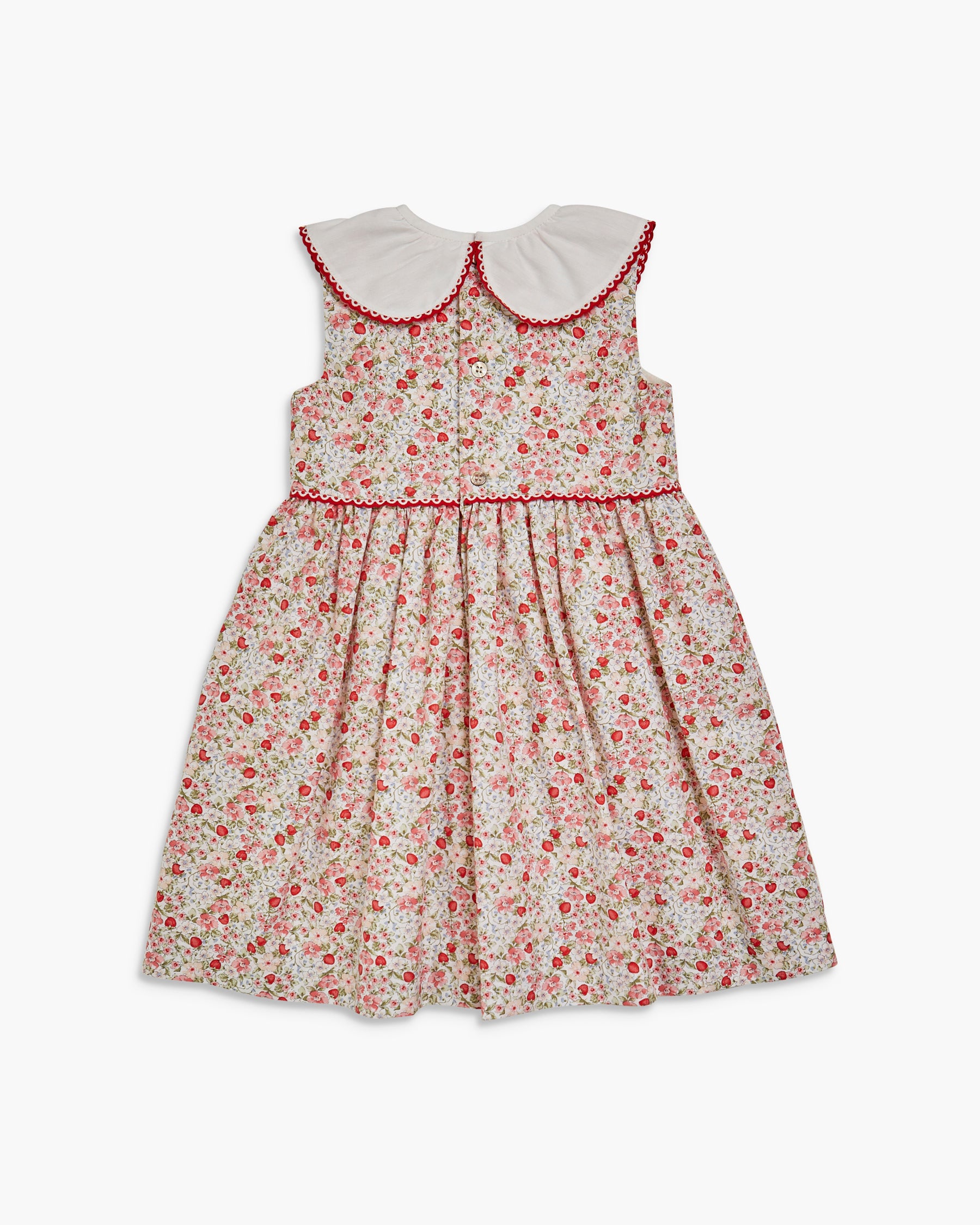 Floral dress with a white collar on a white background