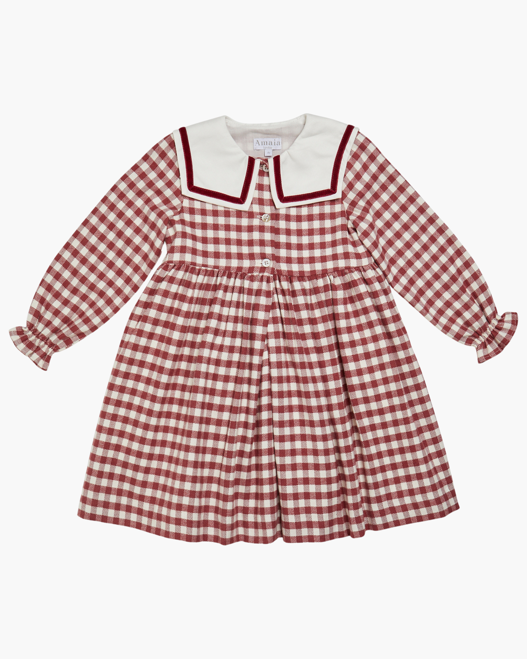 Nellie Dress Emerised Burgundy Check