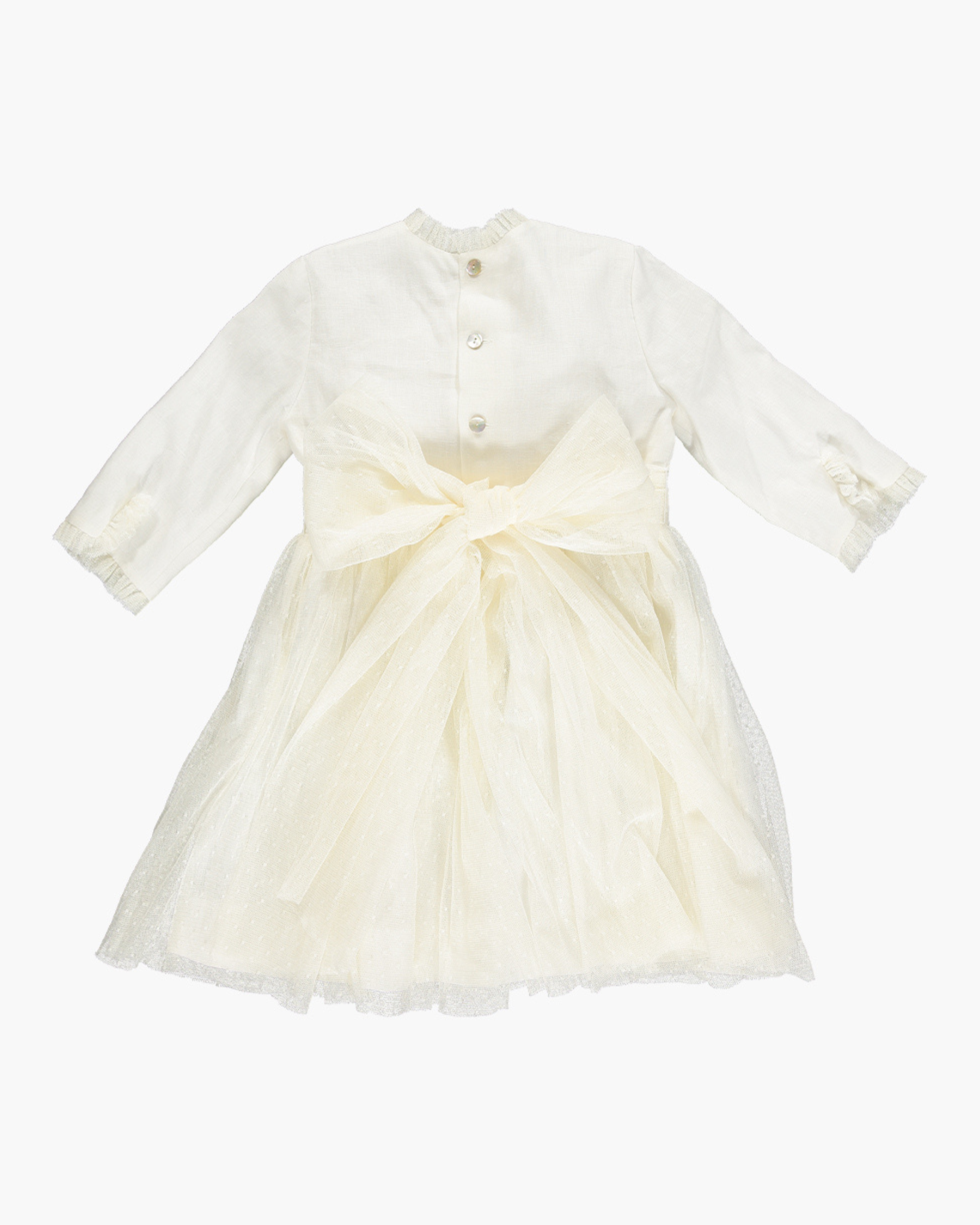 Octavie - White Flower girl Dress with 3/4 sleeves adorned with tulle