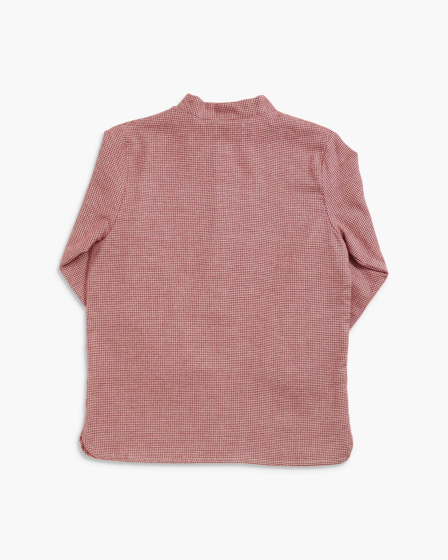 A dusty rose pink long-sleeve shirt with a fine micro-check pattern, shown from the back against a clean white background.