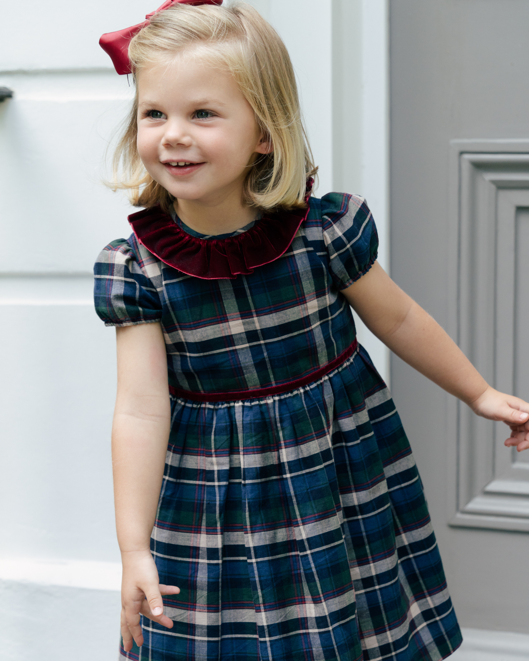 Raisin Dress Navy Tartan