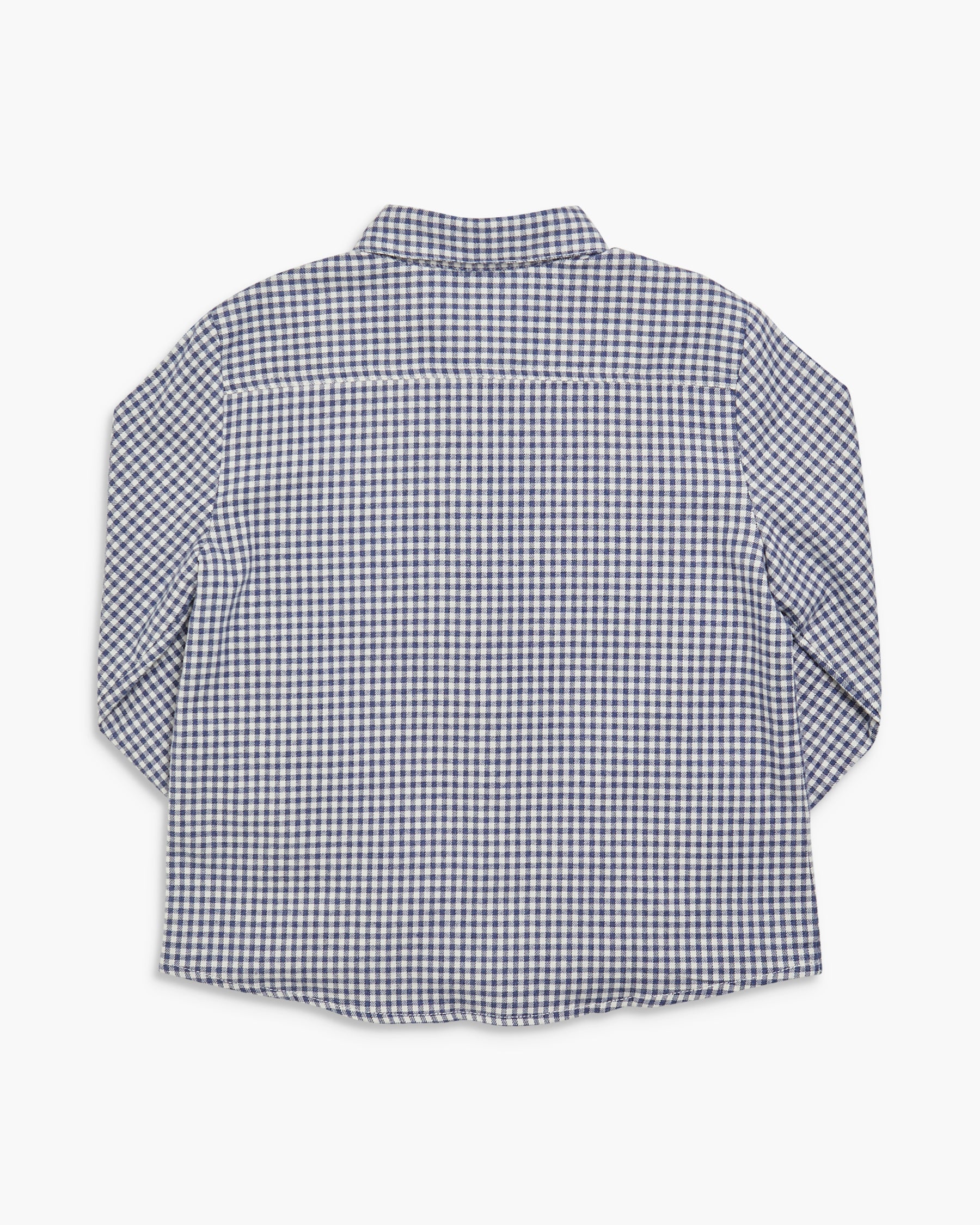 Back view of a checkered shirt on a white background