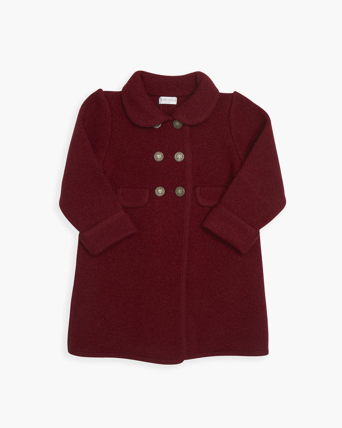 Razorbill Coat in burgundy, as worn by Princess Charlotte