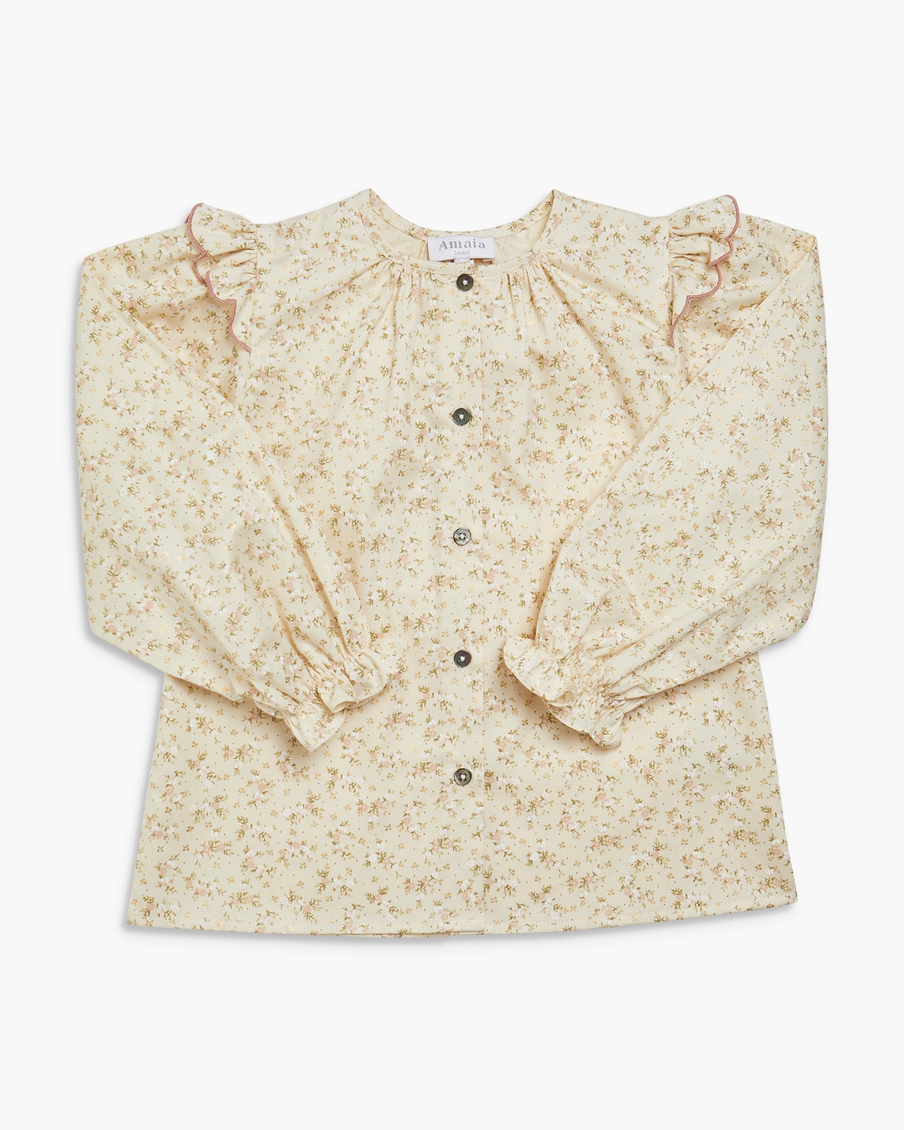 Floral blouse with long sleeves on a white background