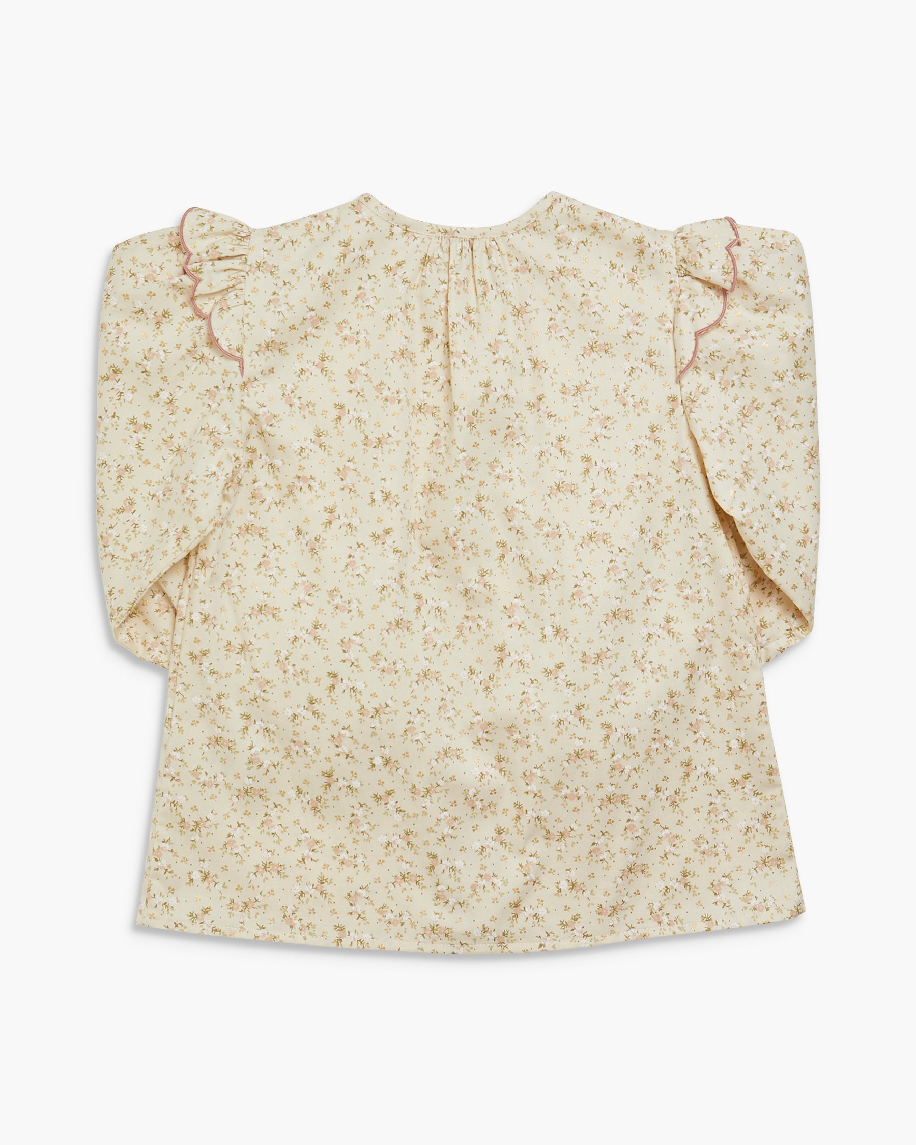 Floral blouse with ruffled sleeves on a white background