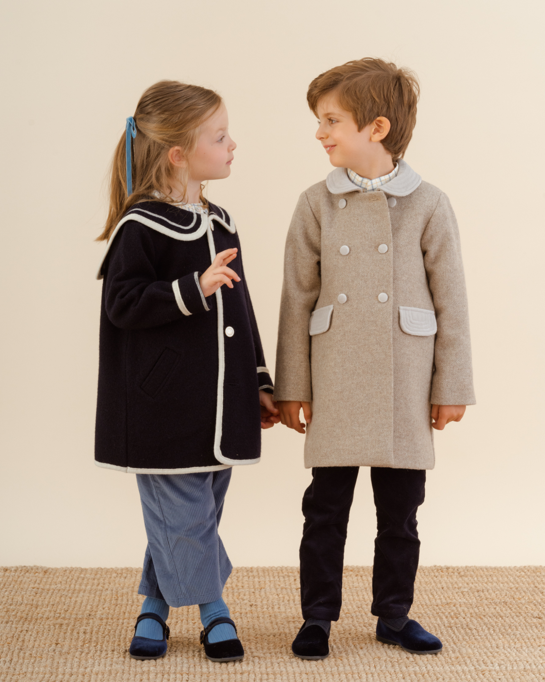 Girls' sailor-style oversized coat navy
