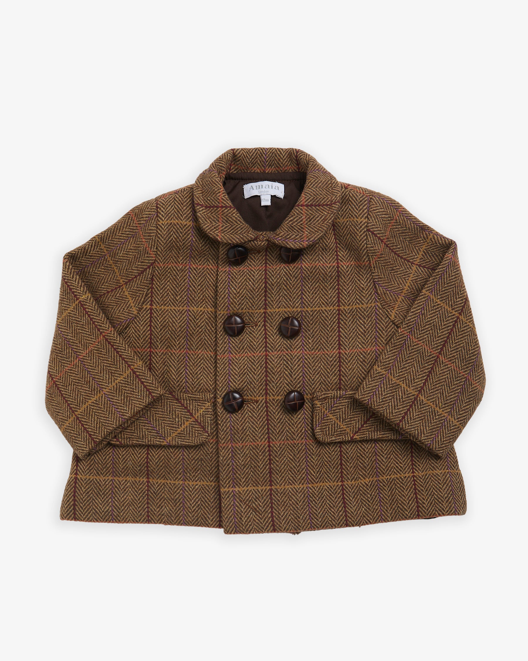 Sherlock Double Breasted Baby Jacket in Brown Tweed