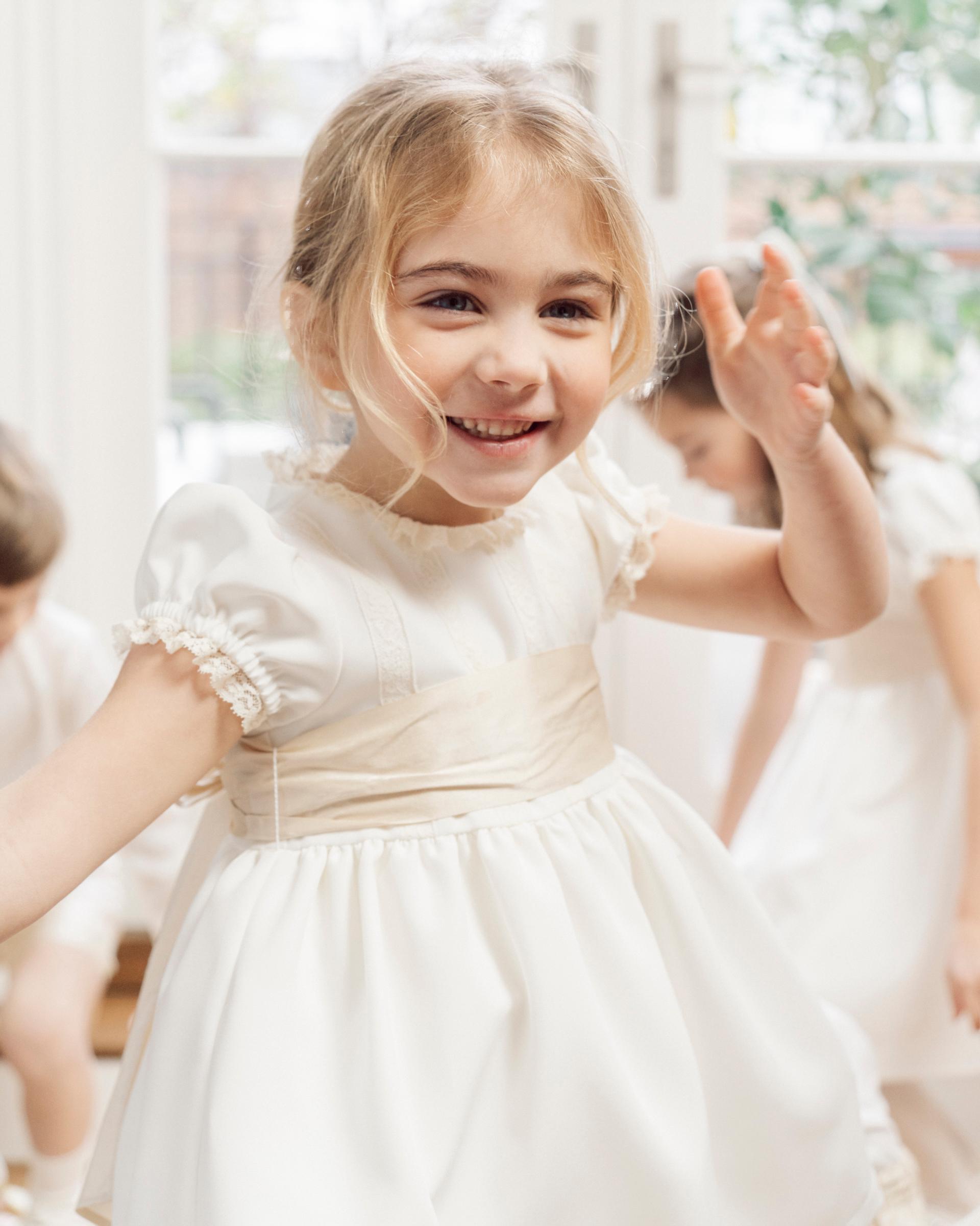 Sofia Elegant flower girl dress in gold green crepe de chine