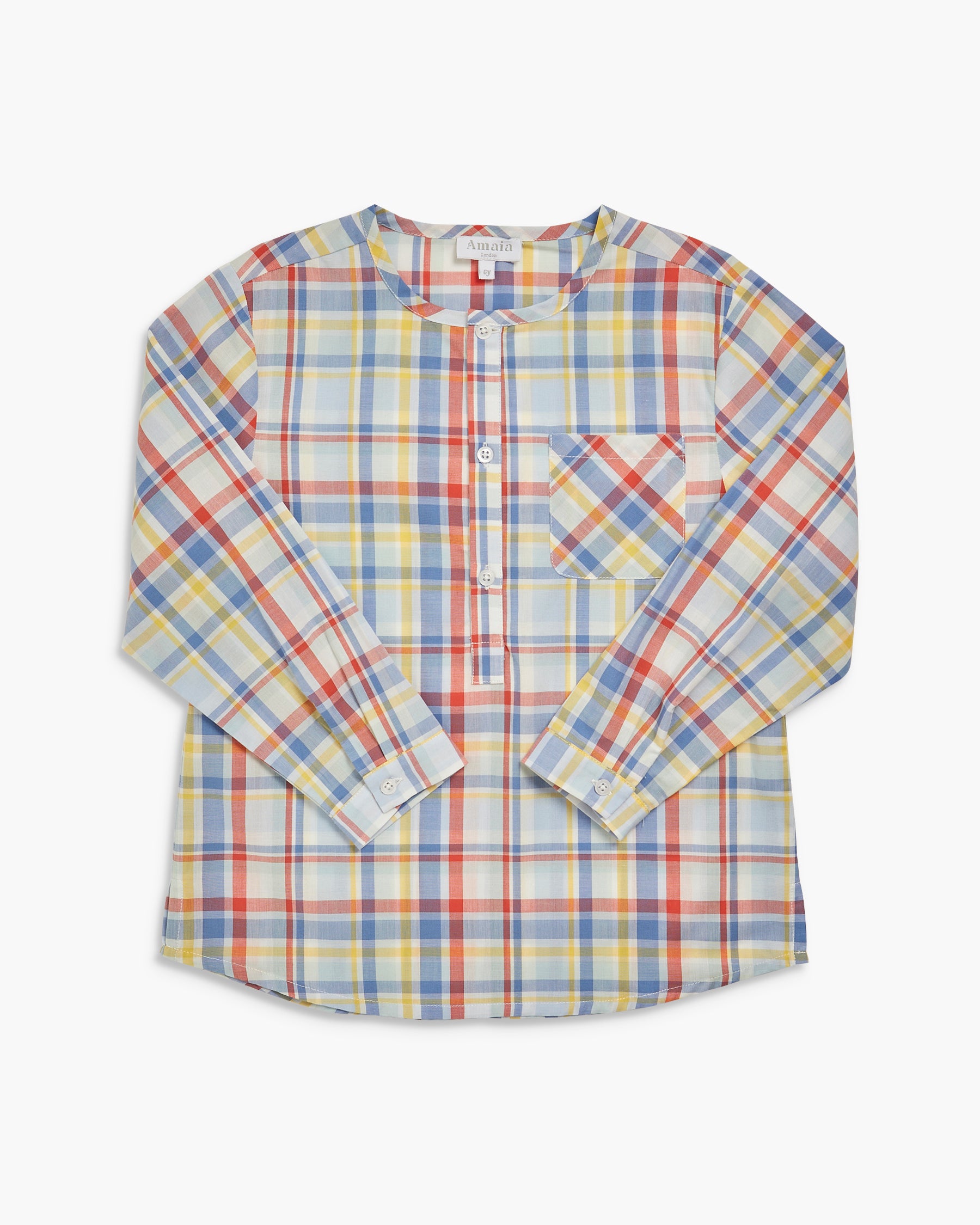 Plaid shirt with long sleeves on a white background