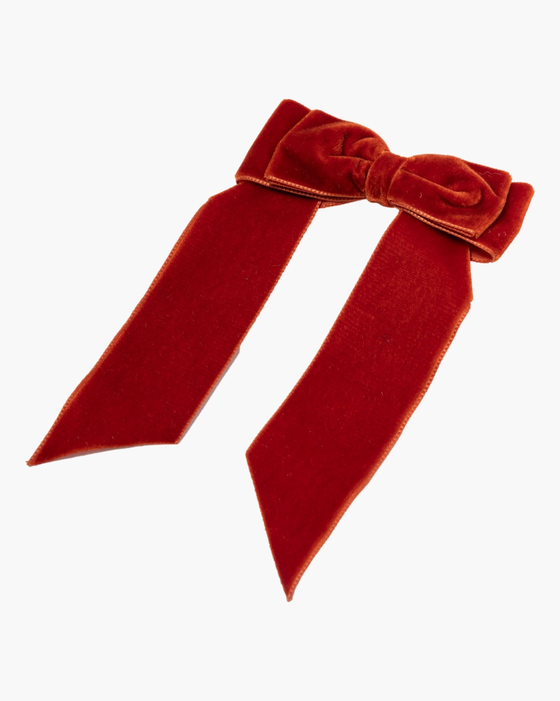 Large Velvet Long Tail Bow Rust