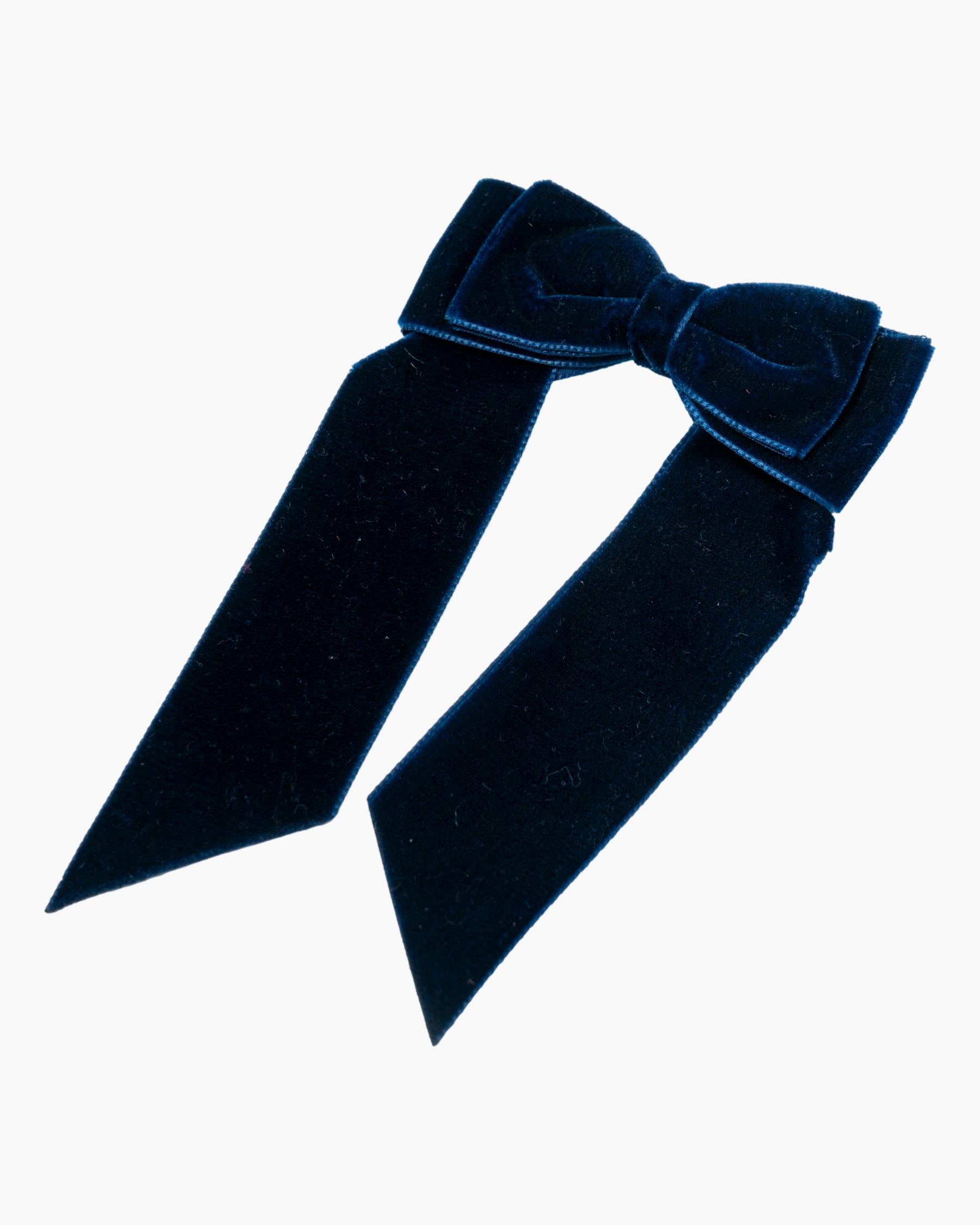Large Velvet Long Tail Bow Navy
