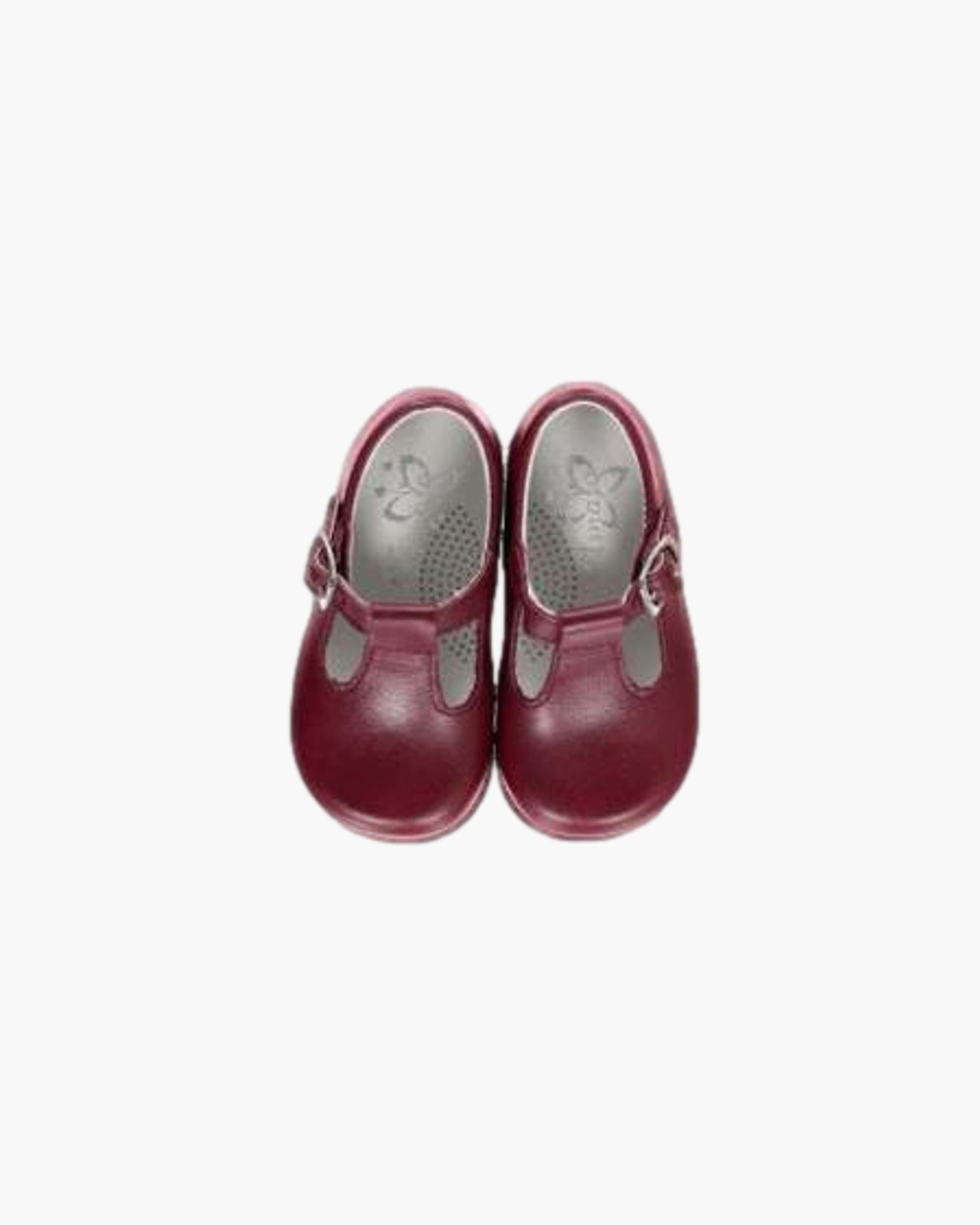 Leather Baby Boy T-Bar Shoes Burgundy