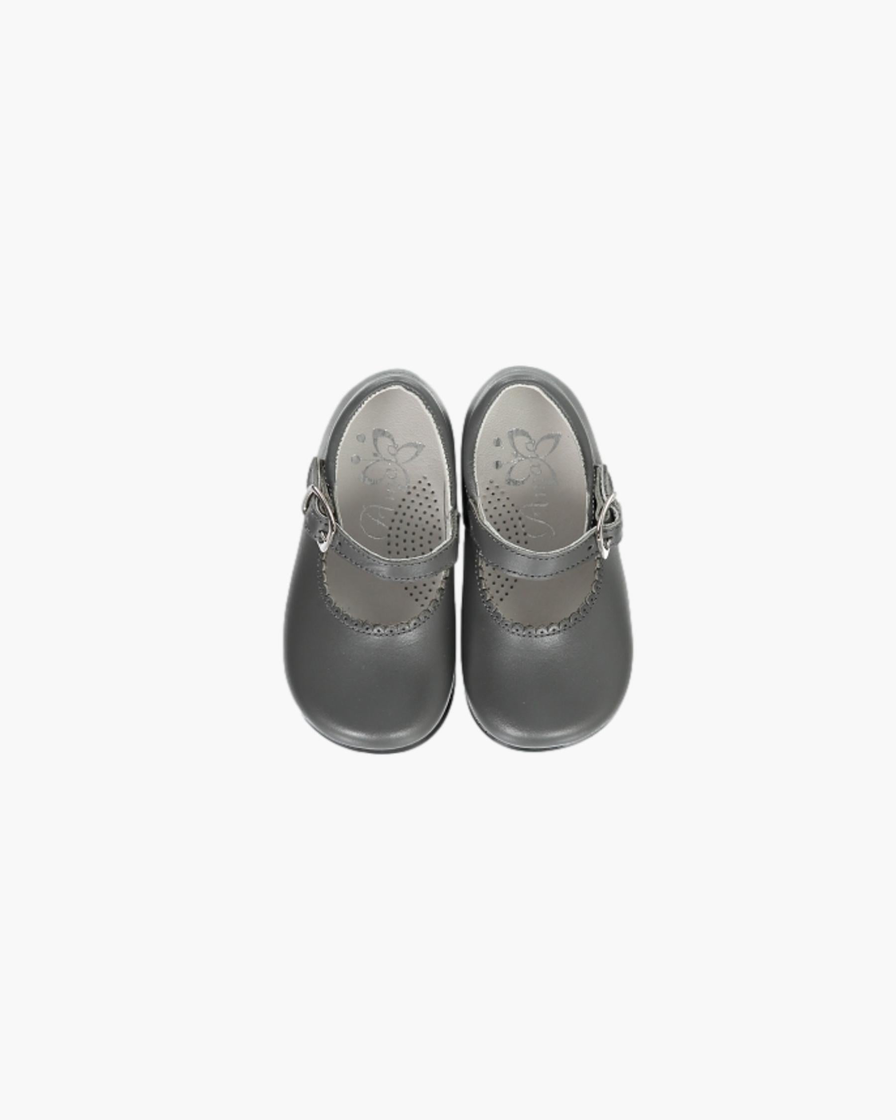 Baby Girl Shoes Grey in leather Mary Jane style