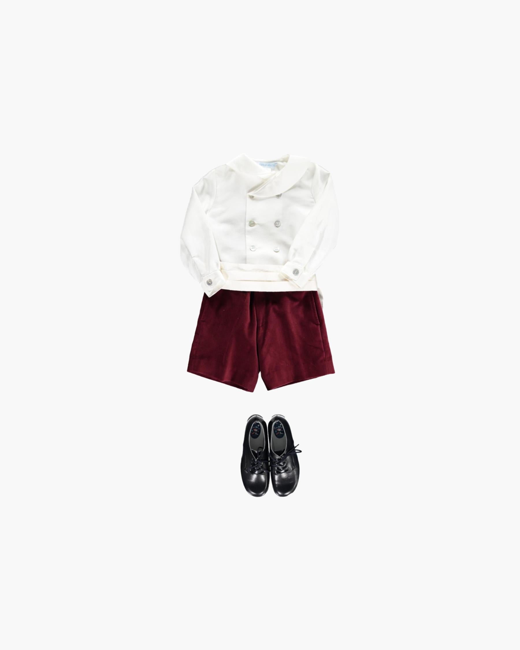 Elegant shorts for boys in burgundy velvet – Louis model