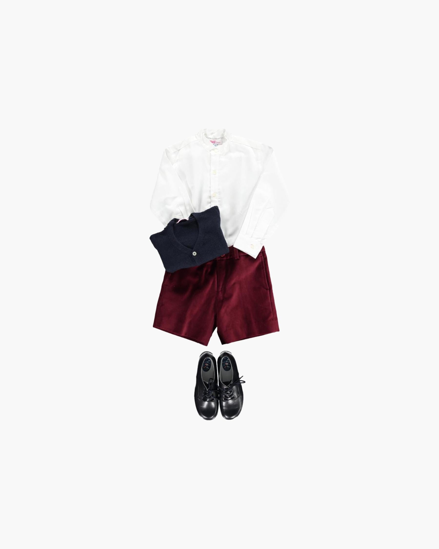 Elegant shorts for boys in burgundy velvet – Louis model