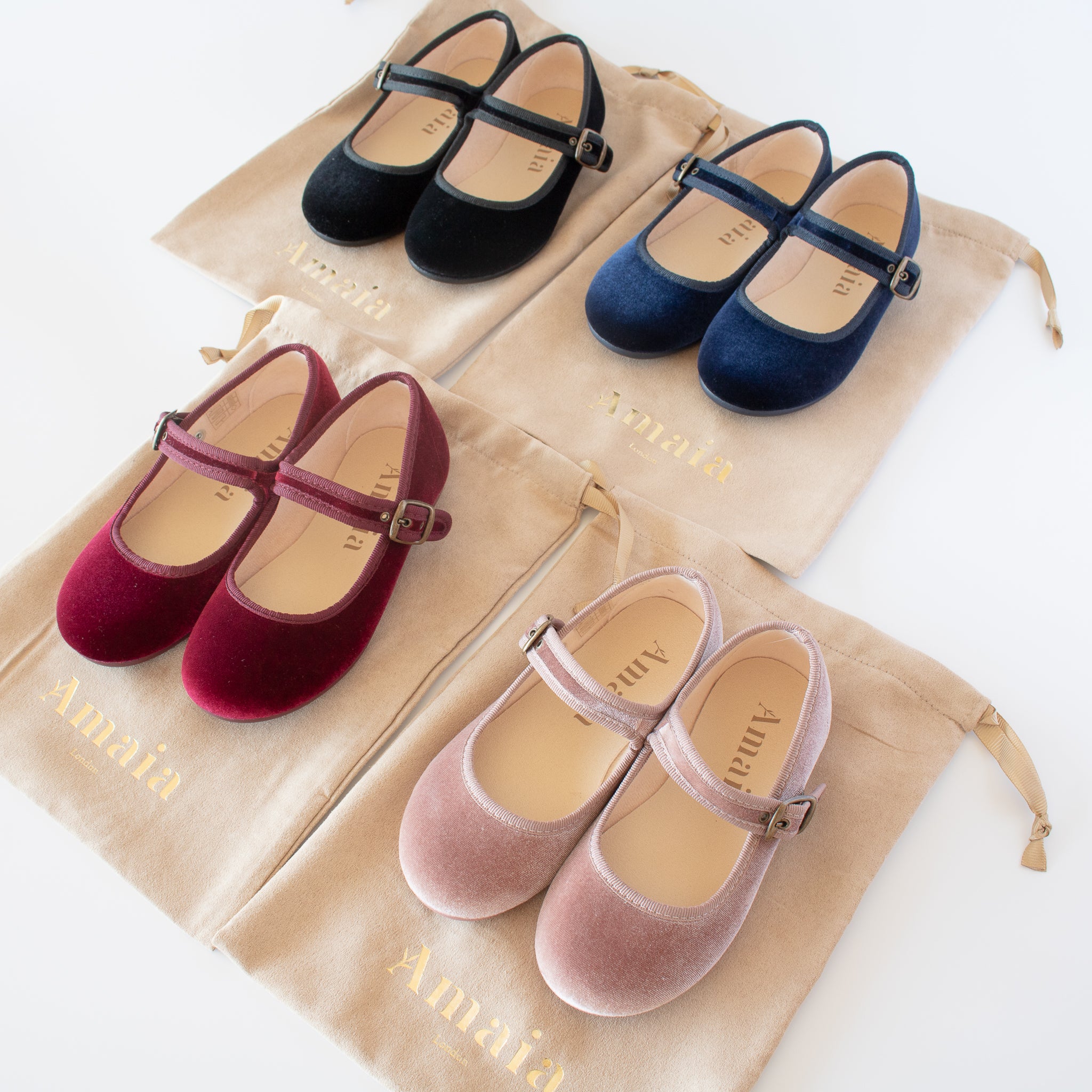 Girl Velvet Shoes Pink, red, navy and black