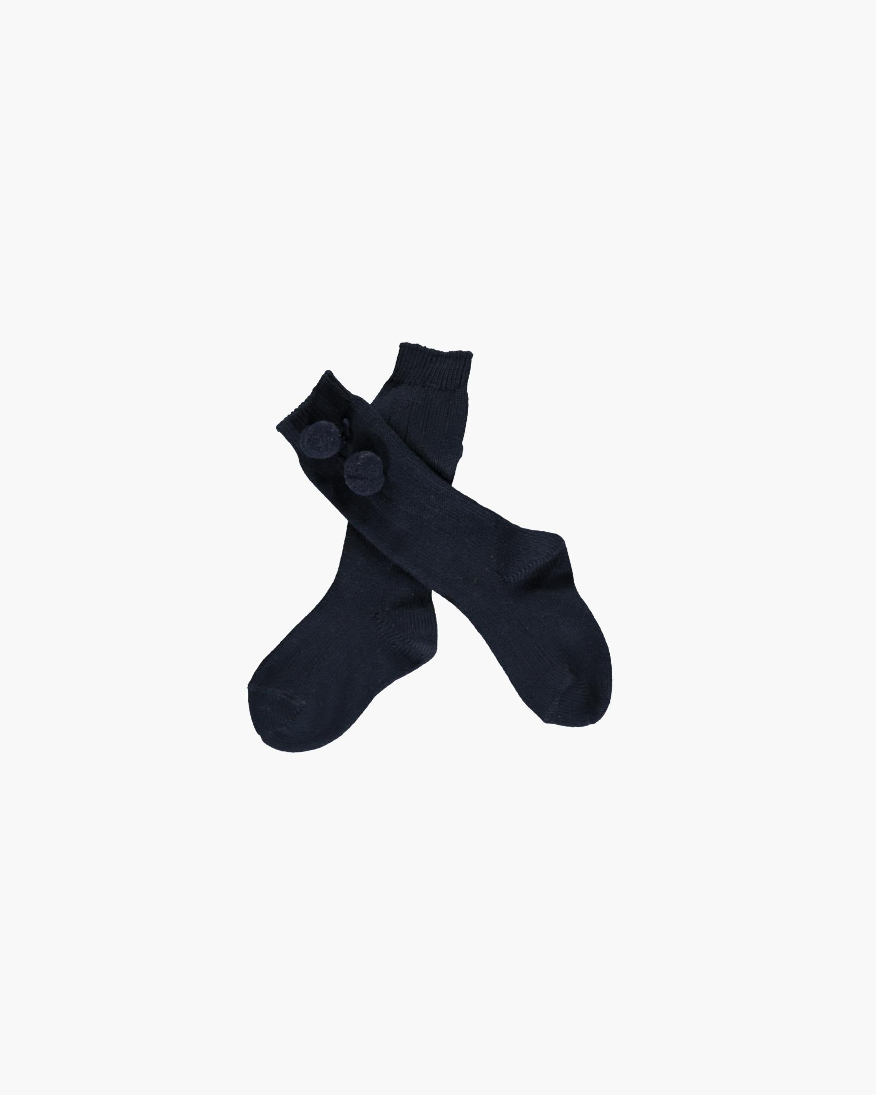 Ribbed High knee Pom Pom Socks Navy