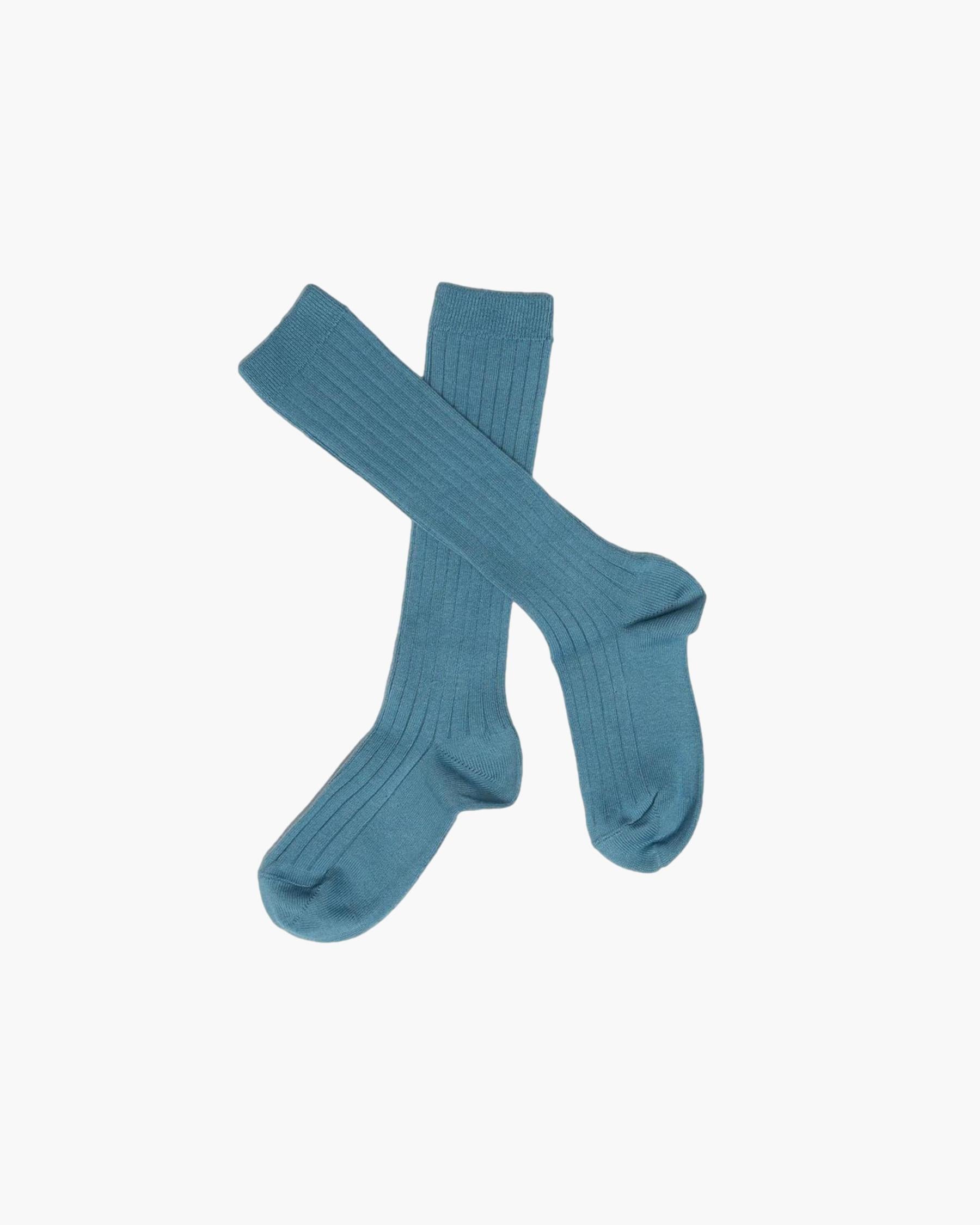 Ribbed High Knee Socks Blue France
