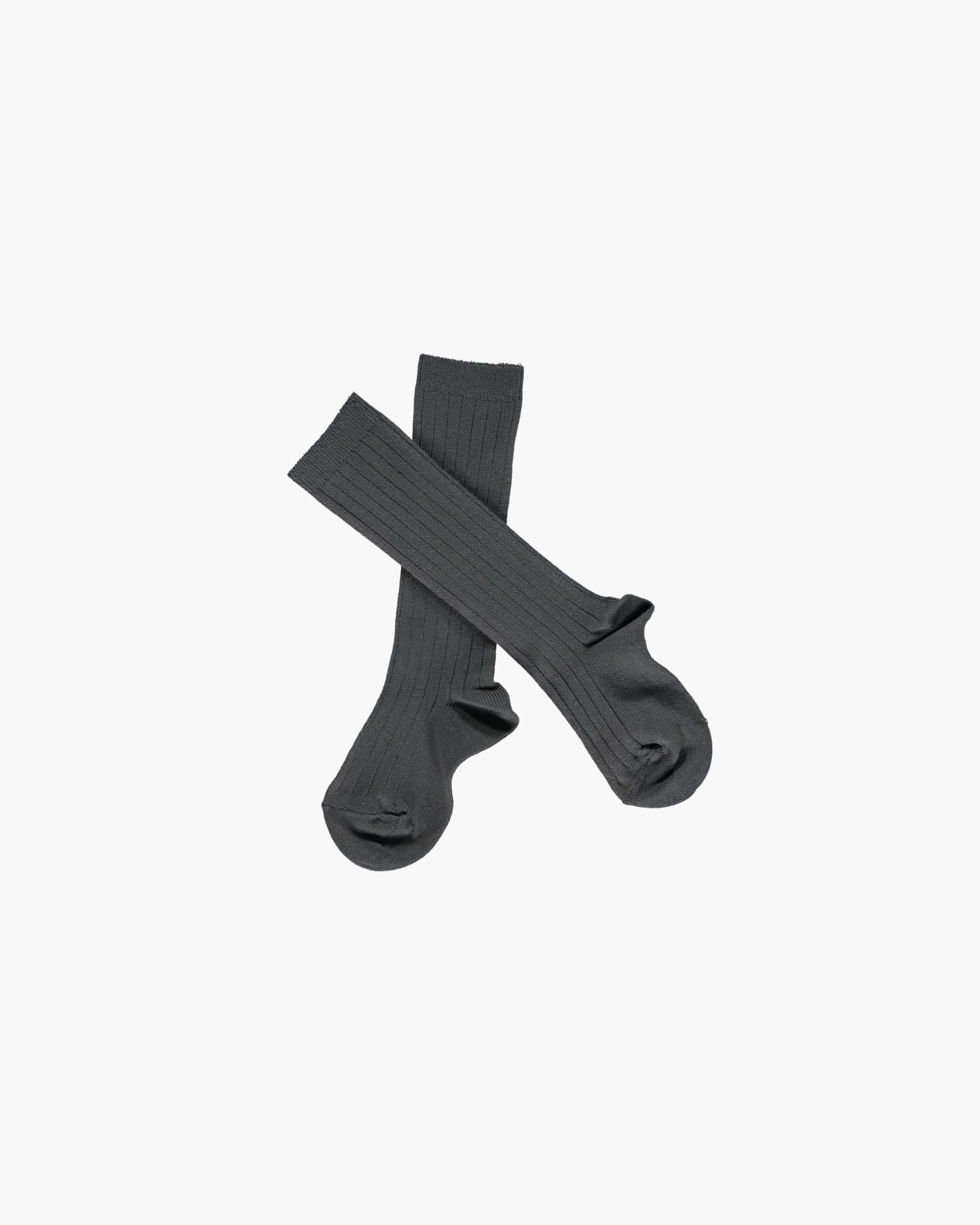 Ribbed High Knee Socks Charcoal