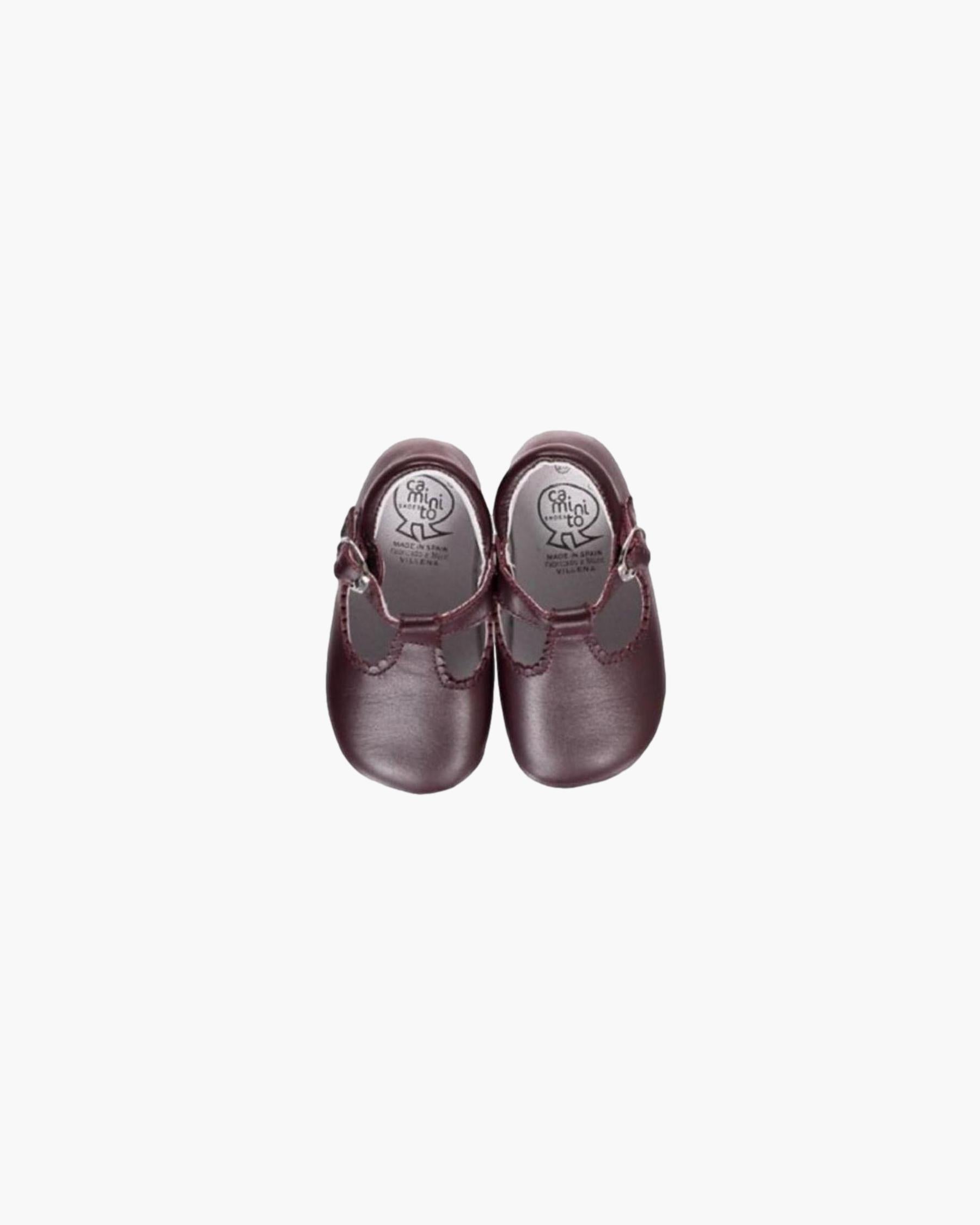 Classic Baby Boy Pram T-Bar Shoes in Burgundy Amaia London
