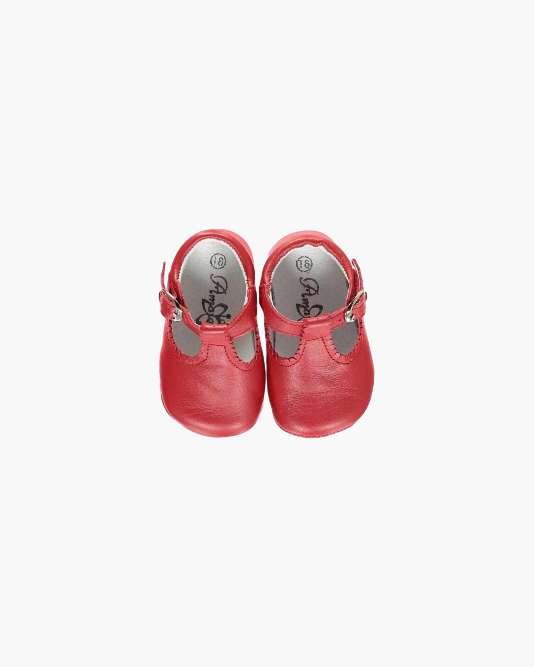 Timeless Baby Boy Pram T-Bar Shoes in Red Amaia London