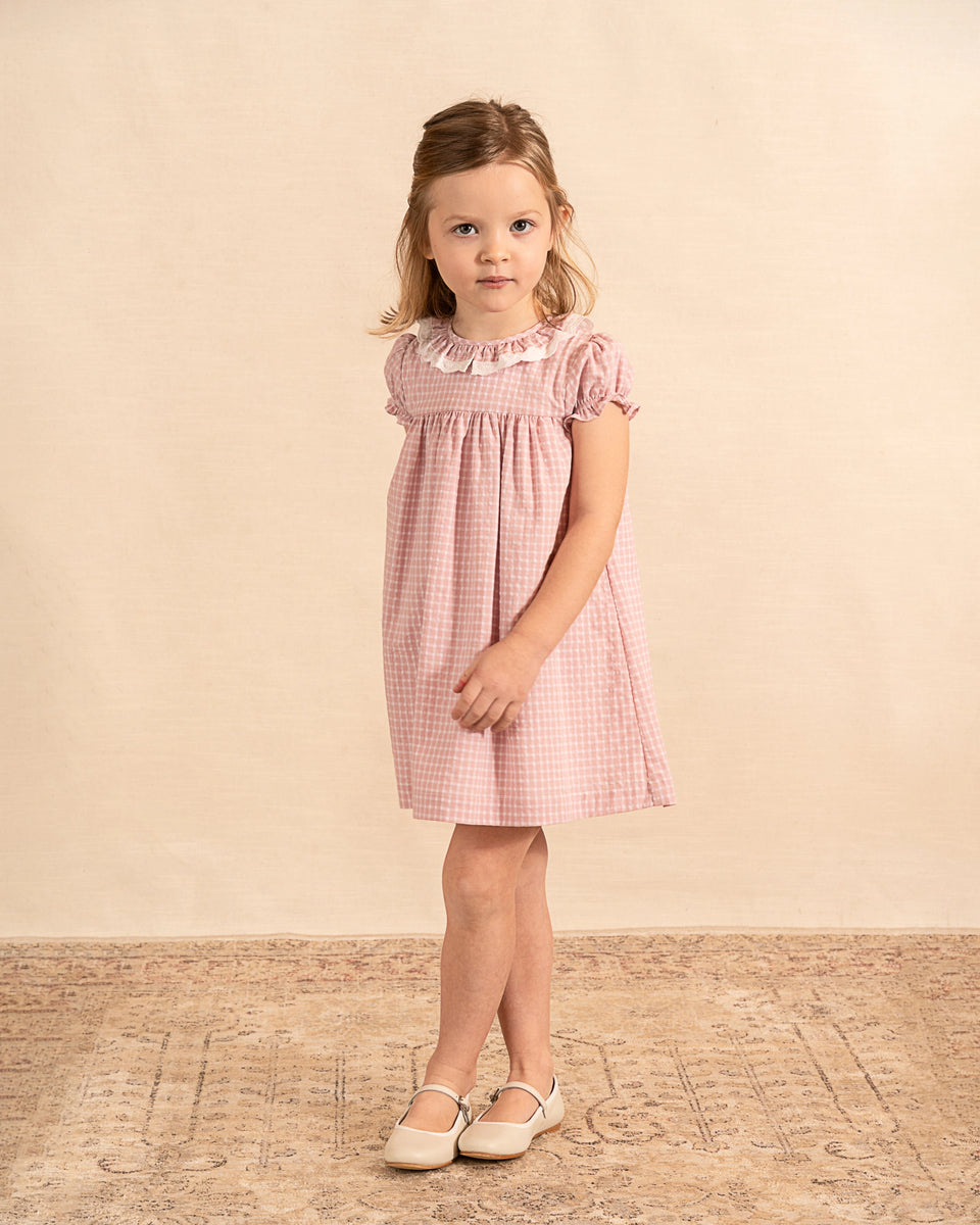 Pepa Dress Dusty Pink Check | Amaia London