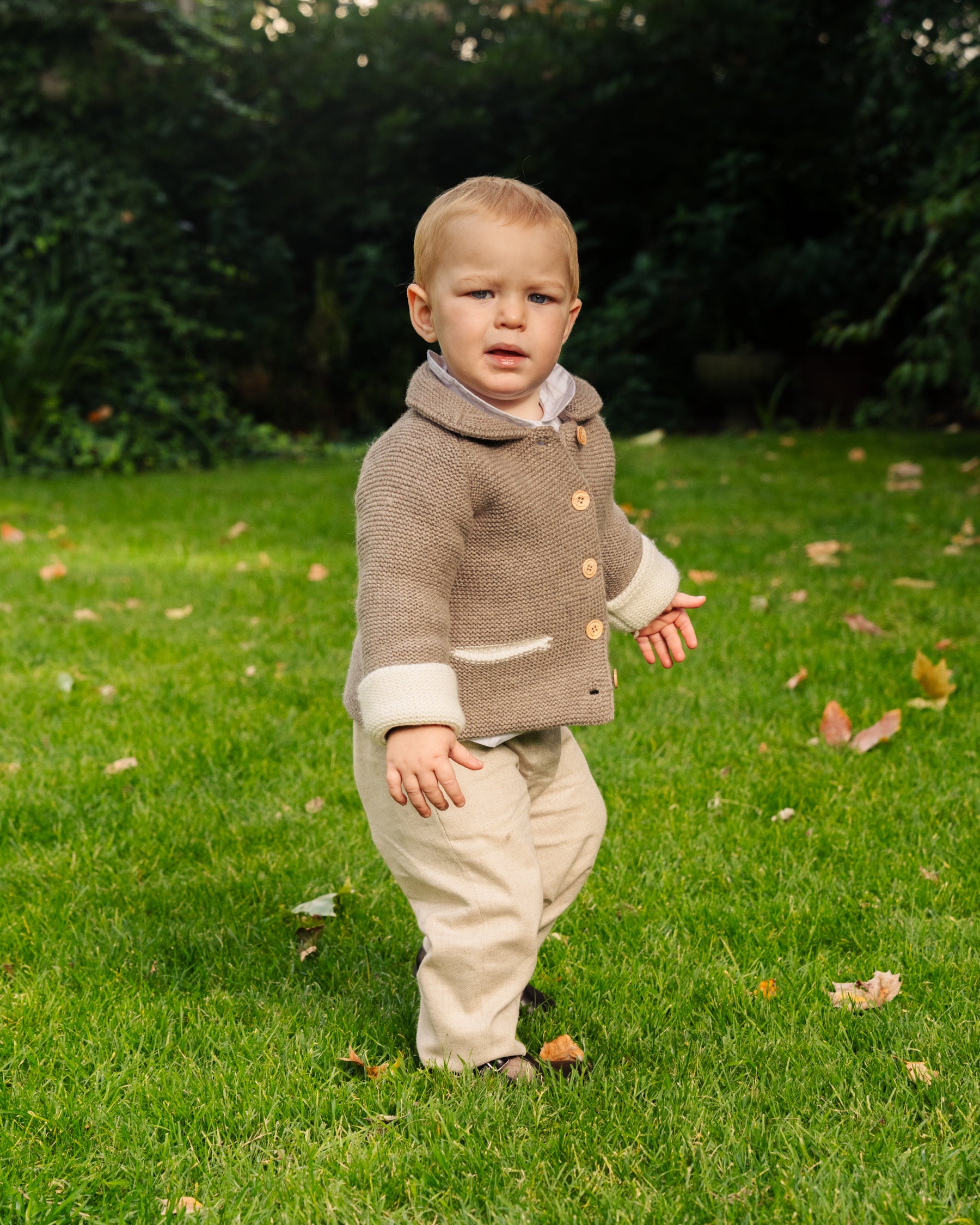 Baby Double Knitted Jacket Taupe